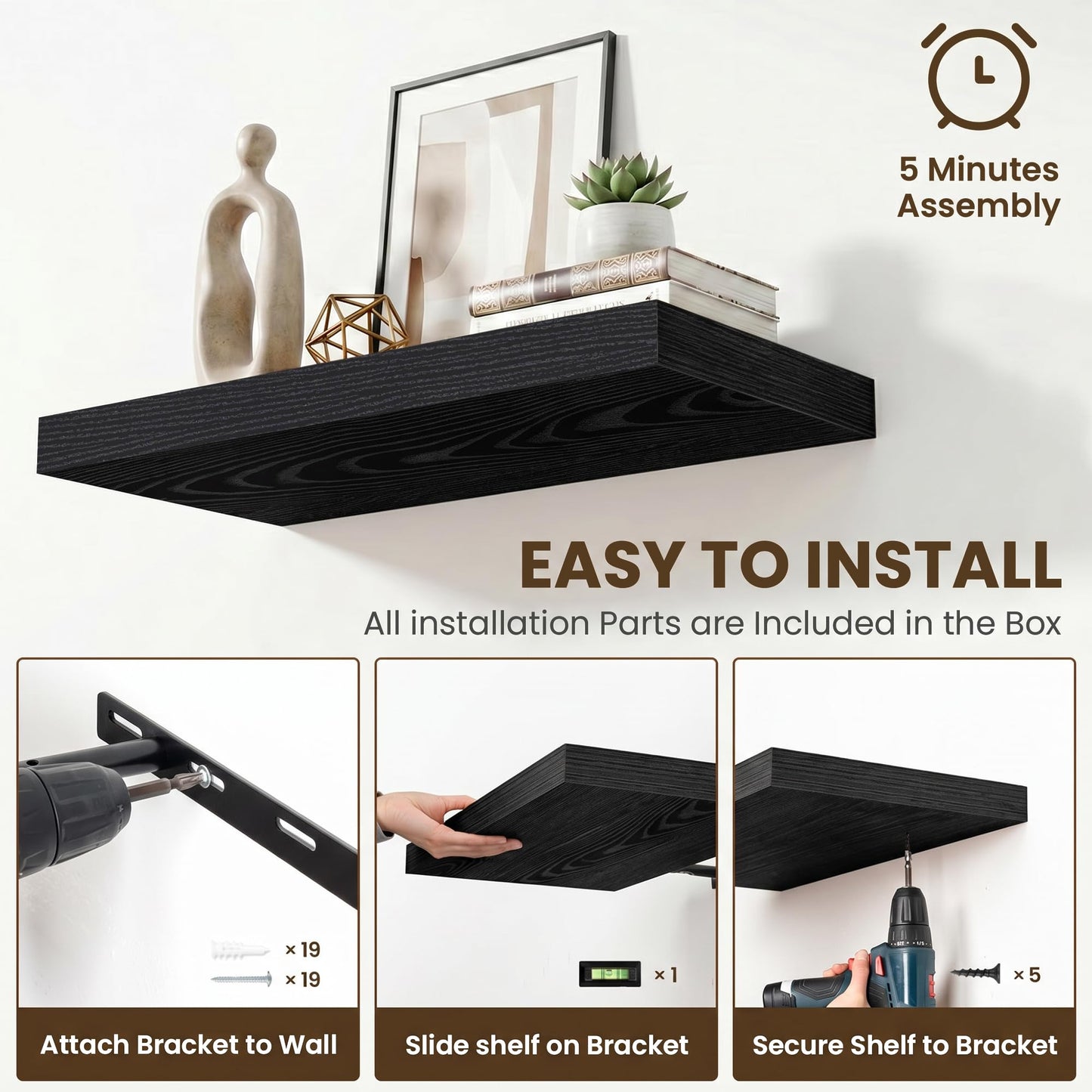 Acovy 72 Inch Long Floating Shelves for Wall Set of 2,12" Deep Wall Shelf,Large Floating Shelf with Invisible Brackets for Bedroom,Bathroom,Kitchen,Farmhouse Home Decor Display Bookshelf,Black