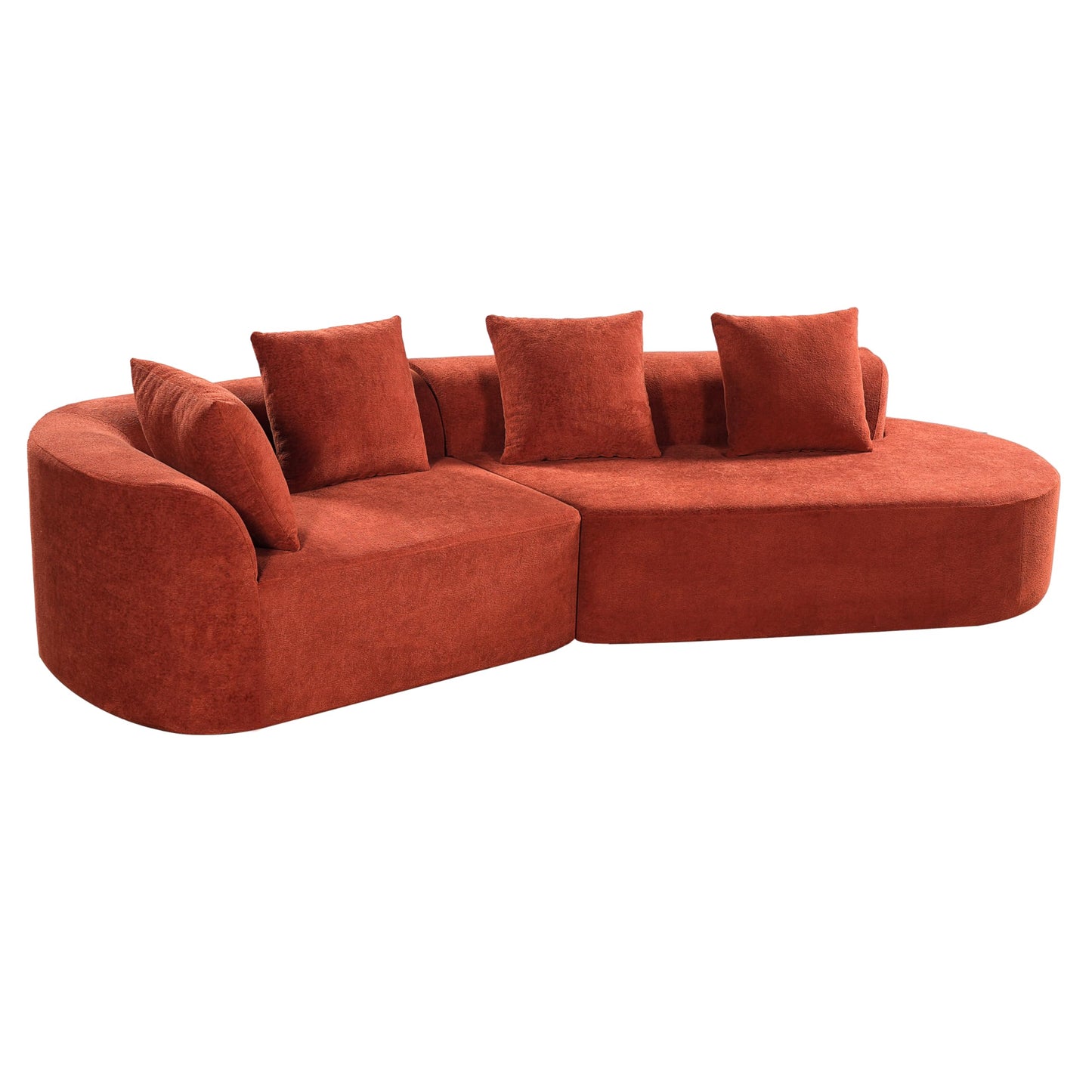 Merax 2-Piece 116" L-Shaped Modular Sectional Sofa Set, 4 Seat Fully Assembled Curved Upholstery Couch with High-Density Compressed Sponge, Chaise Lounge & 4 Pillows for Living Room, Orange
