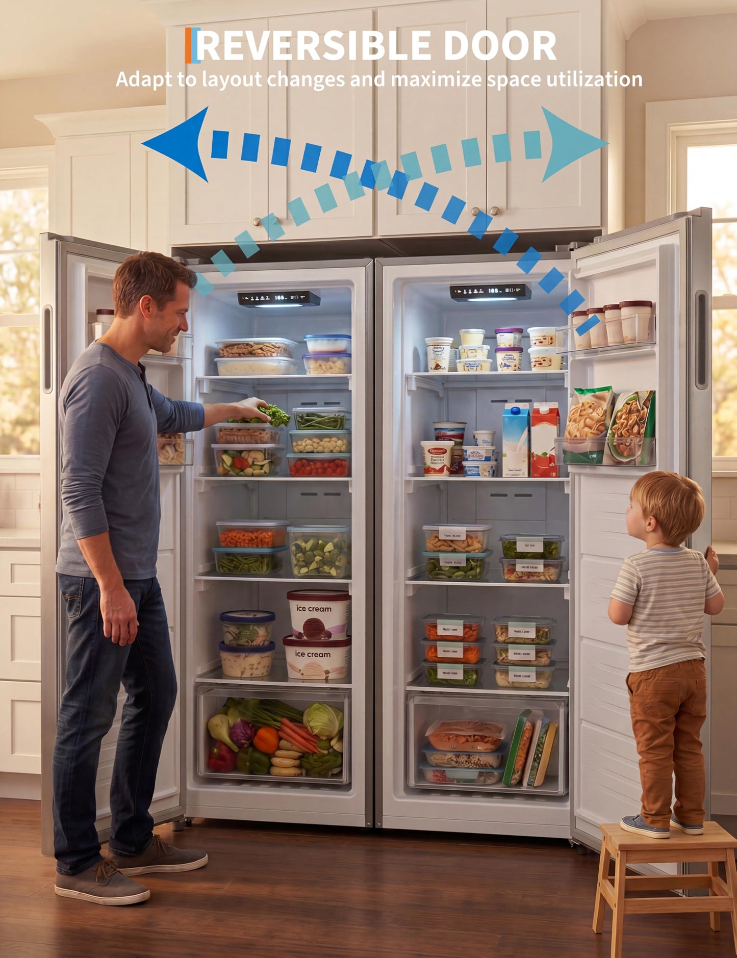 11 Cu. Ft. Upright Convertible Fridge/Freezer, Energy Saving Refrigerator with Reversible Door, Auto Defrost, Removable Glass Shelves & Adjustable Controls