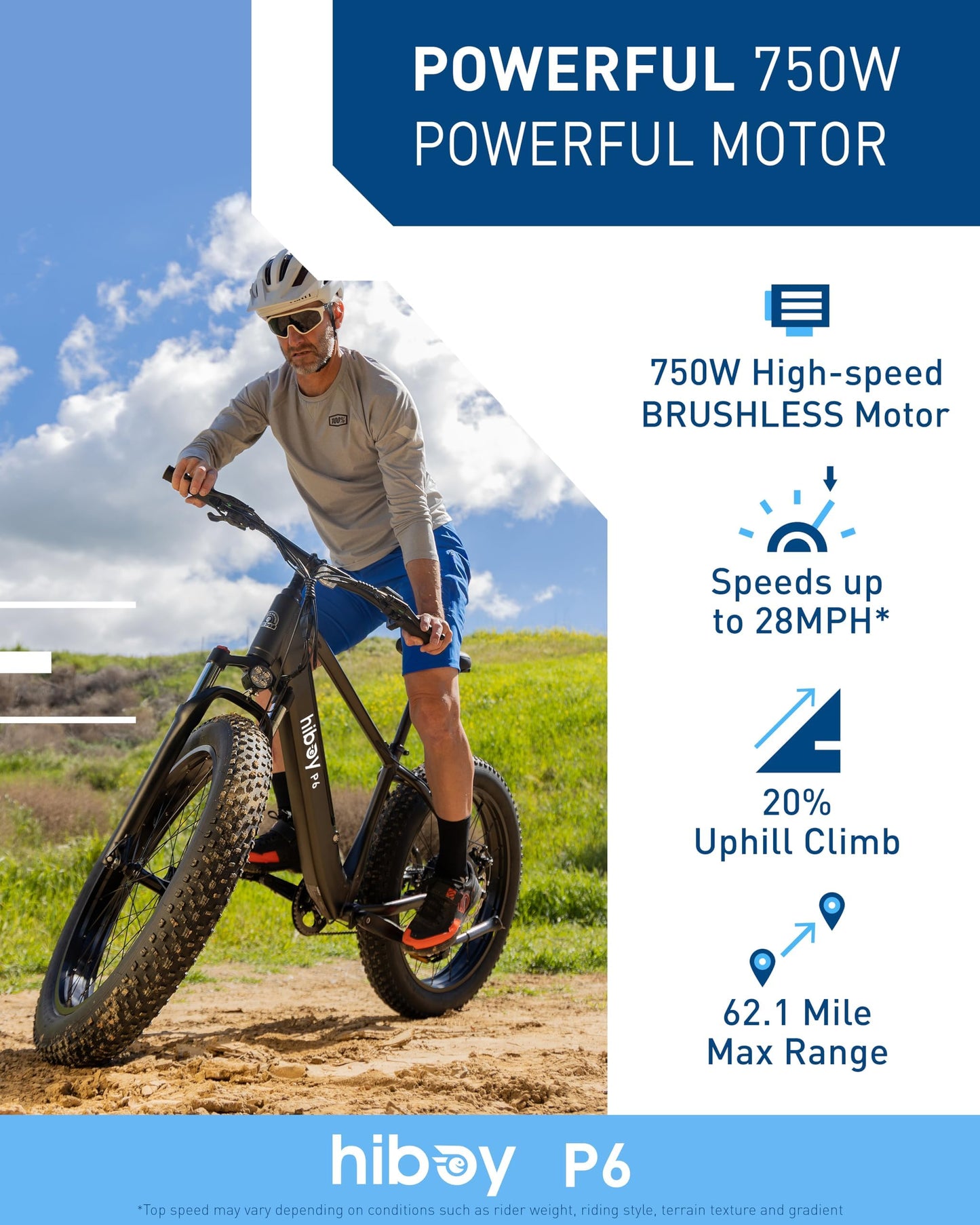 Hiboy Electric Bike for Adults, 28MPH 62.1Miles Range 1000W Peak Motor 48V 13Ah Removable Battery Ebike, 26“ x 4.0” Fat Tire Electric Bicycle, 7 Speed, Hydraulic Suspension, UL Certified