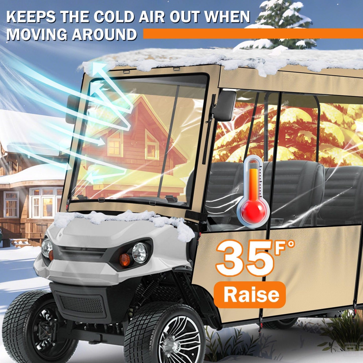 moveland 6 Passenger Golf Cart Driving Enclosure - Heavy Duty Golf Car Rain Cover for EZGO 118" Roof - Upgraded Stronger Door Zipper for Golf Cart Outdoor Enclosure | Taupe