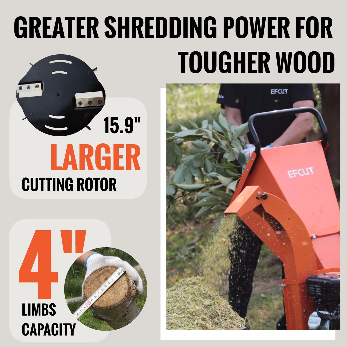 EFCUT C40 Wood Chipper 4" inch Max Diameter Capacity 9 HP 274cc Gas Powered Engine Heavy Duty Shredder Mulcher