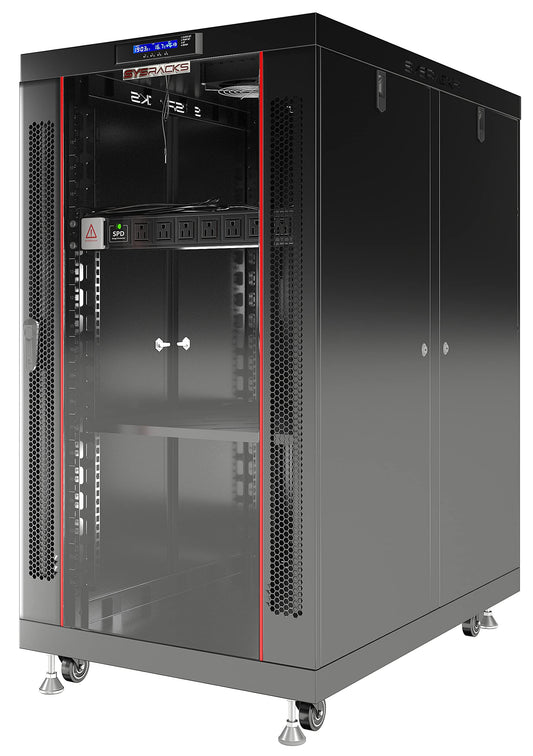 Sysracks 18U Premium Rack Mount Server 35" Depth Deep Network Cabinet, Server Rack with Fan, Removable Side Panels, Locking Glass Door Computer Cabinet Enclosure Network Rack Case PR 18.900