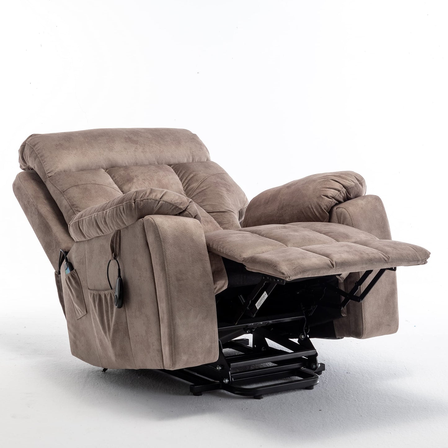 Power Lift Recliner Chair with Heat and Massage Oversized Electric Reclining Sofa Chair Wide Seat Living Room Recliner with Cup Holders for Adults, Light Brown