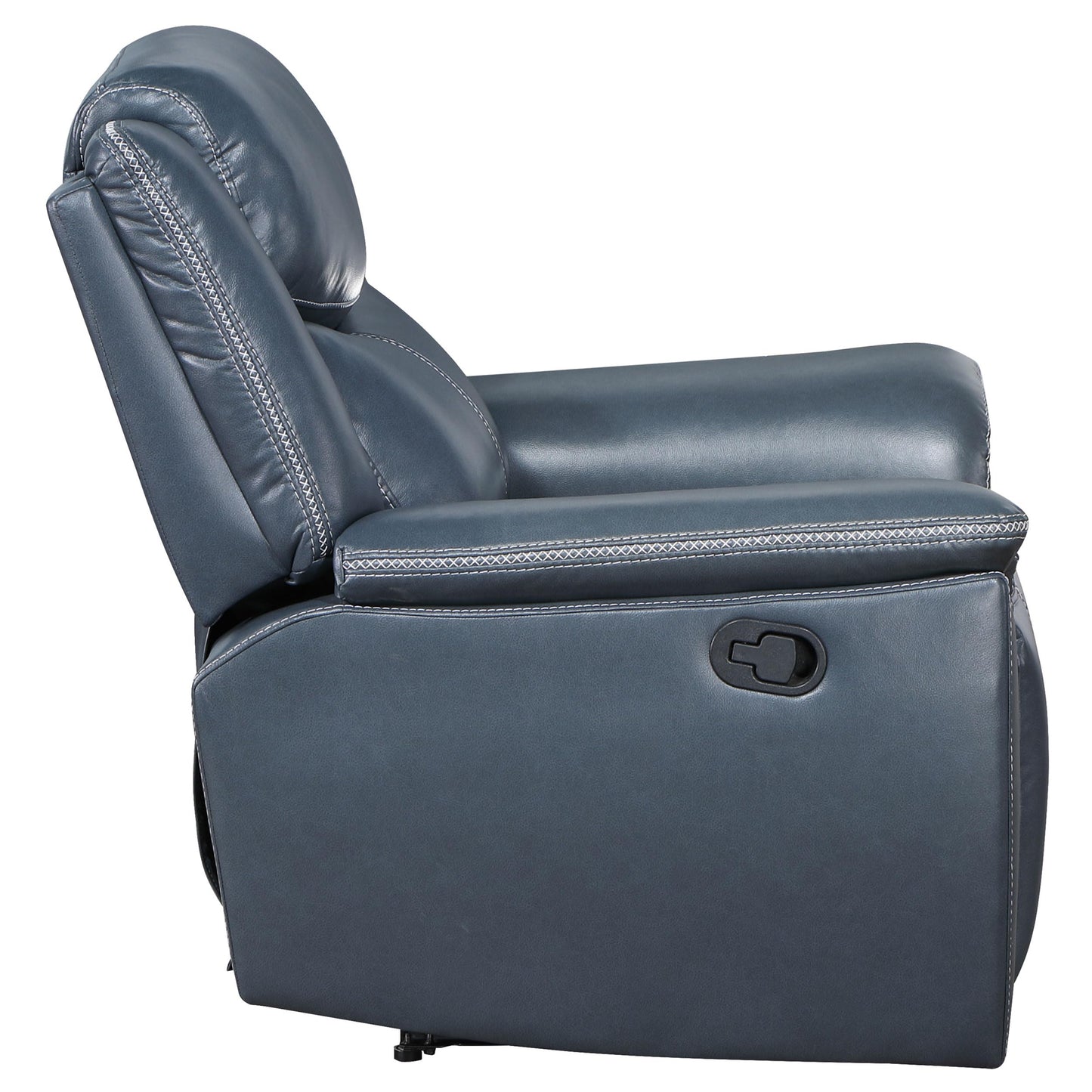 Coaster Home Furnishings - Sloane - Faux Leather Upholstered Recliner Chair with Manual Reclining, Padded Arms, and Pull Handle - Living Room - Blue - 610273