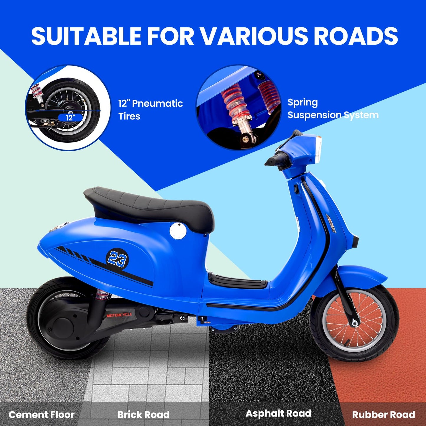 Garvee Electric Moped Scooter for Kids, 24V 350W Kids Ride on Motorcycle, Max Up to 14MPH
