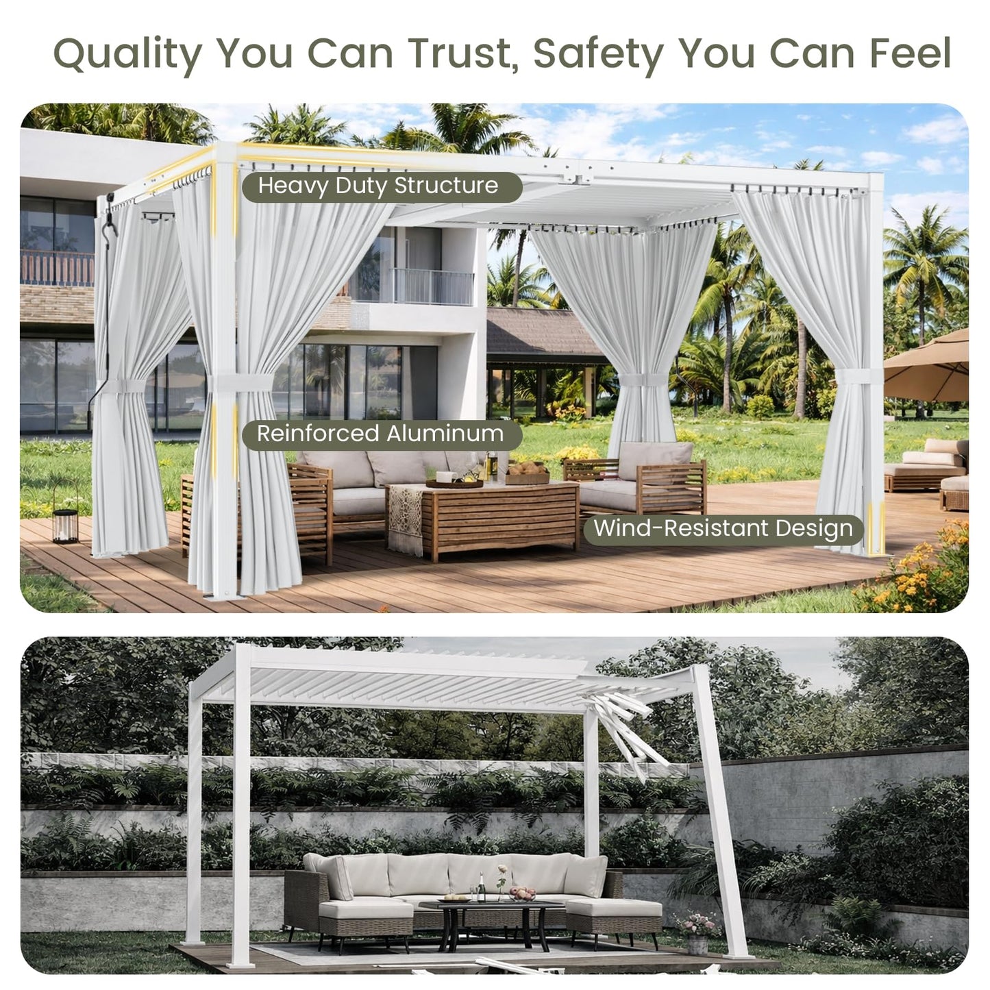 SAILARY Louvered Pergola 12' x 20', Large Outdoor Aluminum Pergola with Reinforced Steel Roof, Heavy-Duty Hardtop Gazebo for Patio Garden, Weatherproof Sun Shade Shelter, White