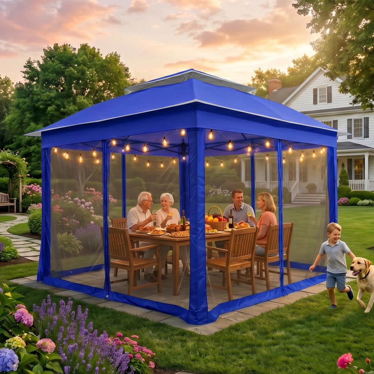 COOS BAY 11x11 Pop Up Gazebo with Mesh Netting, Instant Outdoor Canopy Tent, Water Resistant Shelter with UPF 50+ UV Protection, 121 Sq Ft Coverage, Royal Blue