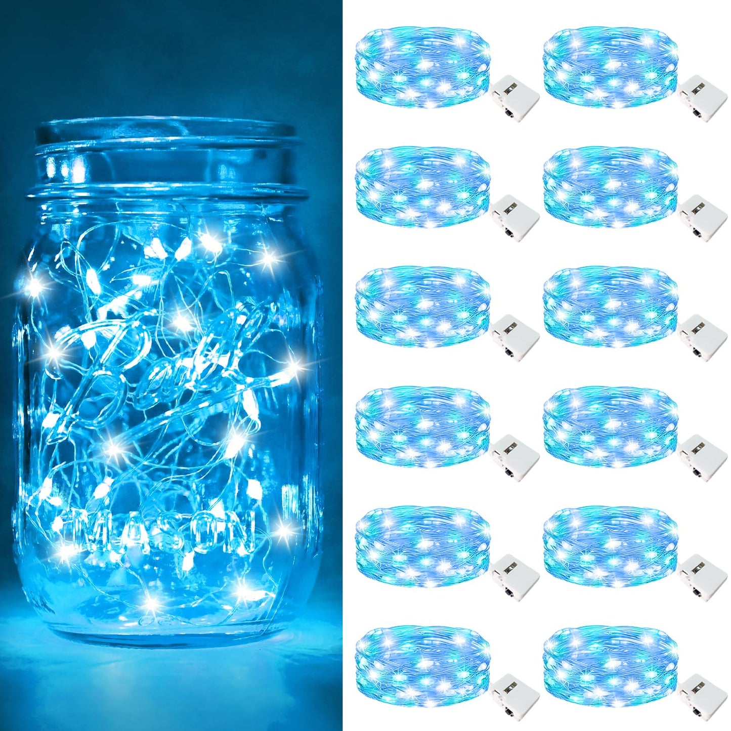 btfarm 12 Pack Fairy Lights, Battery Operated, 20 LED, Waterproof, Blue White