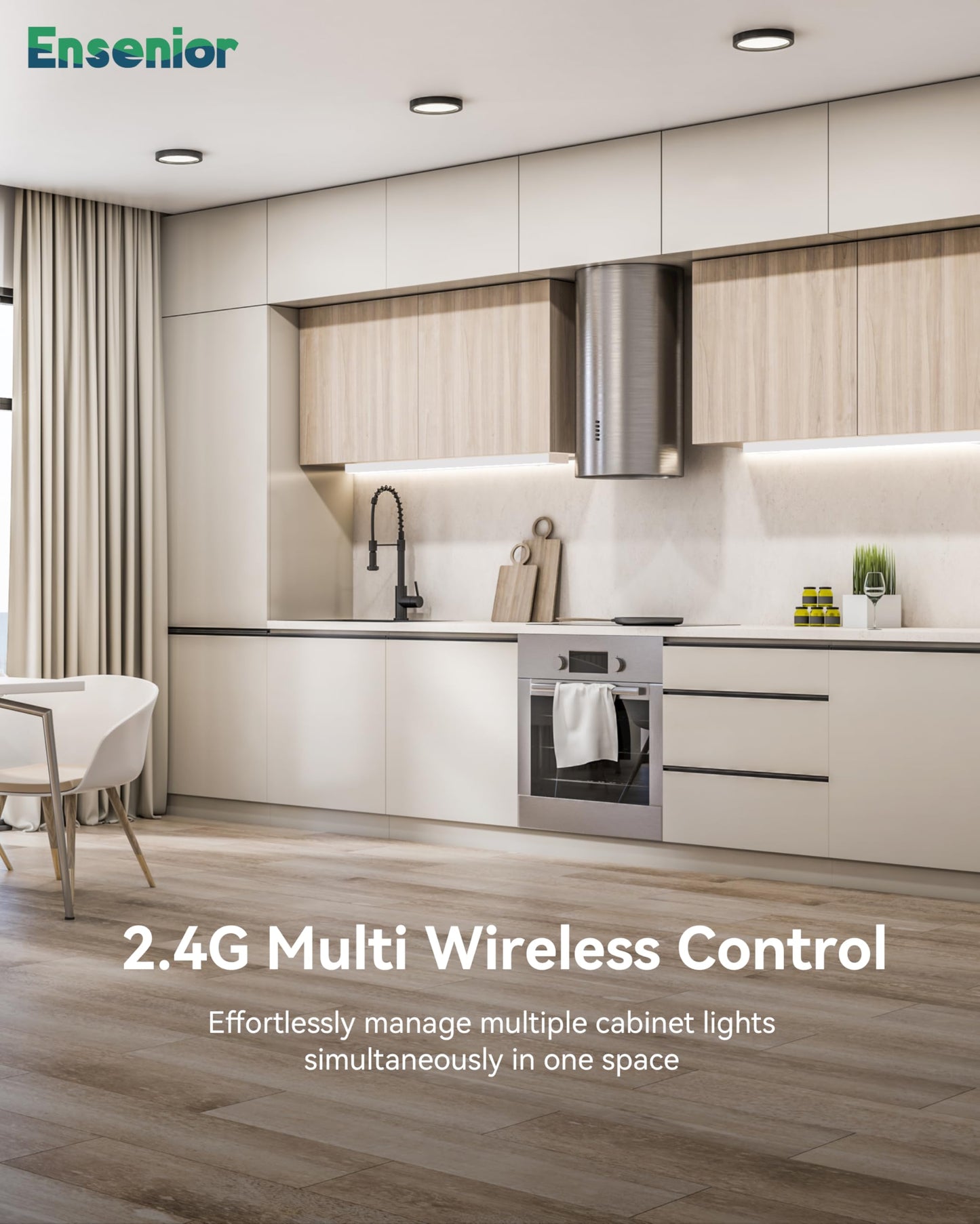 Ensenior LED Under Cabinet Lighting, 24 Inch, Dimmable, 2.4G Wireless Control, Aluminum, 120V, 14W, 930LM, 1 Pack