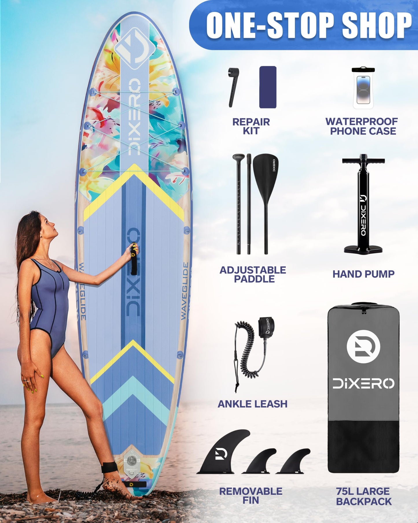 Dixero Inflatable Stand Up Paddle Board with SUP Accessories, Anti-Slip EVA Deck, 11'*33" Inflatable Paddle Boards for Adults & Youth of All Skill Levels