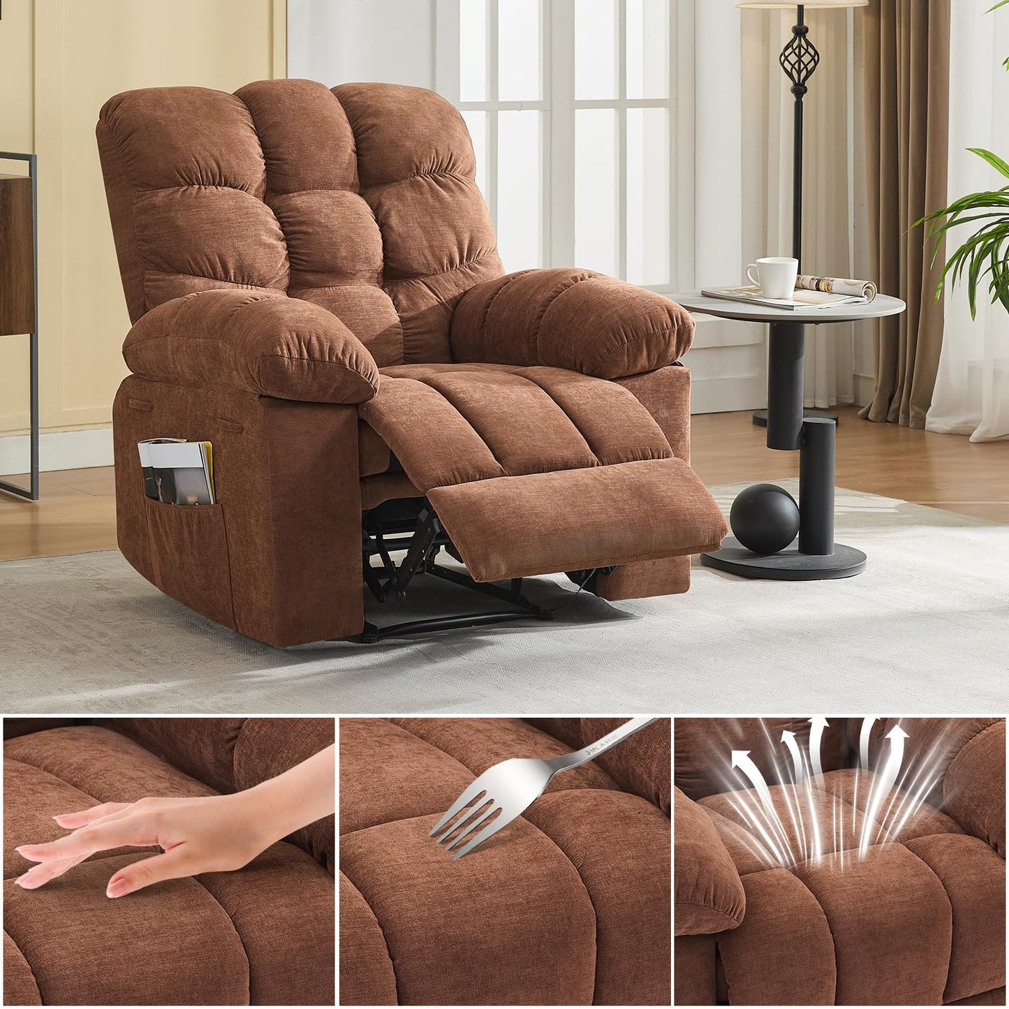 21.4'' Wide Recliner Chair,Massage & Heat Recliner Chair for Adults,Home Theater Seating with Lumbar Support,Ergonomic Breathable Fabric Nursery Rocking Chairs for Living Room