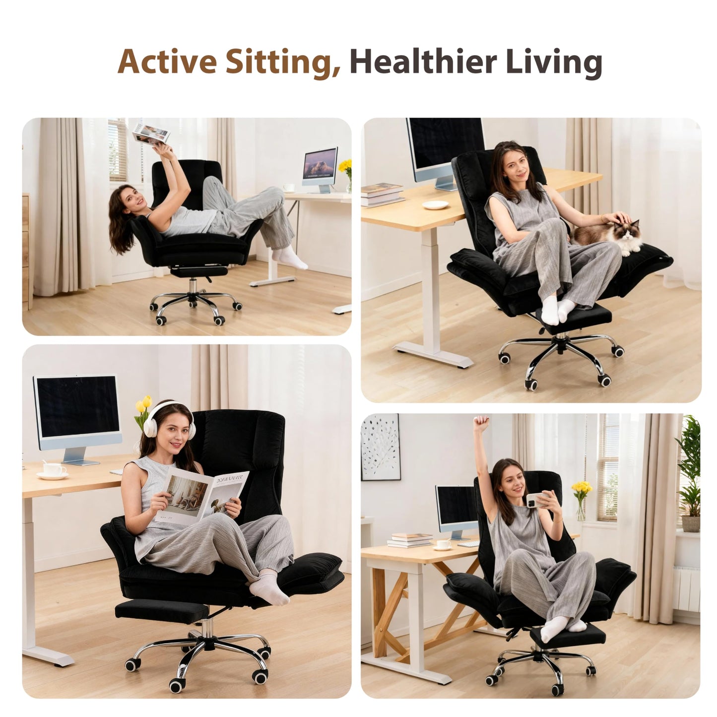 Big and Tall Office Chair, Flip Armrests for Pets & Cross Legged Sitting, Executive Ergonomic Computer Gaming Chair with Foot Rest, Crystal Velvet Wide Seat Reclining Desk Chair