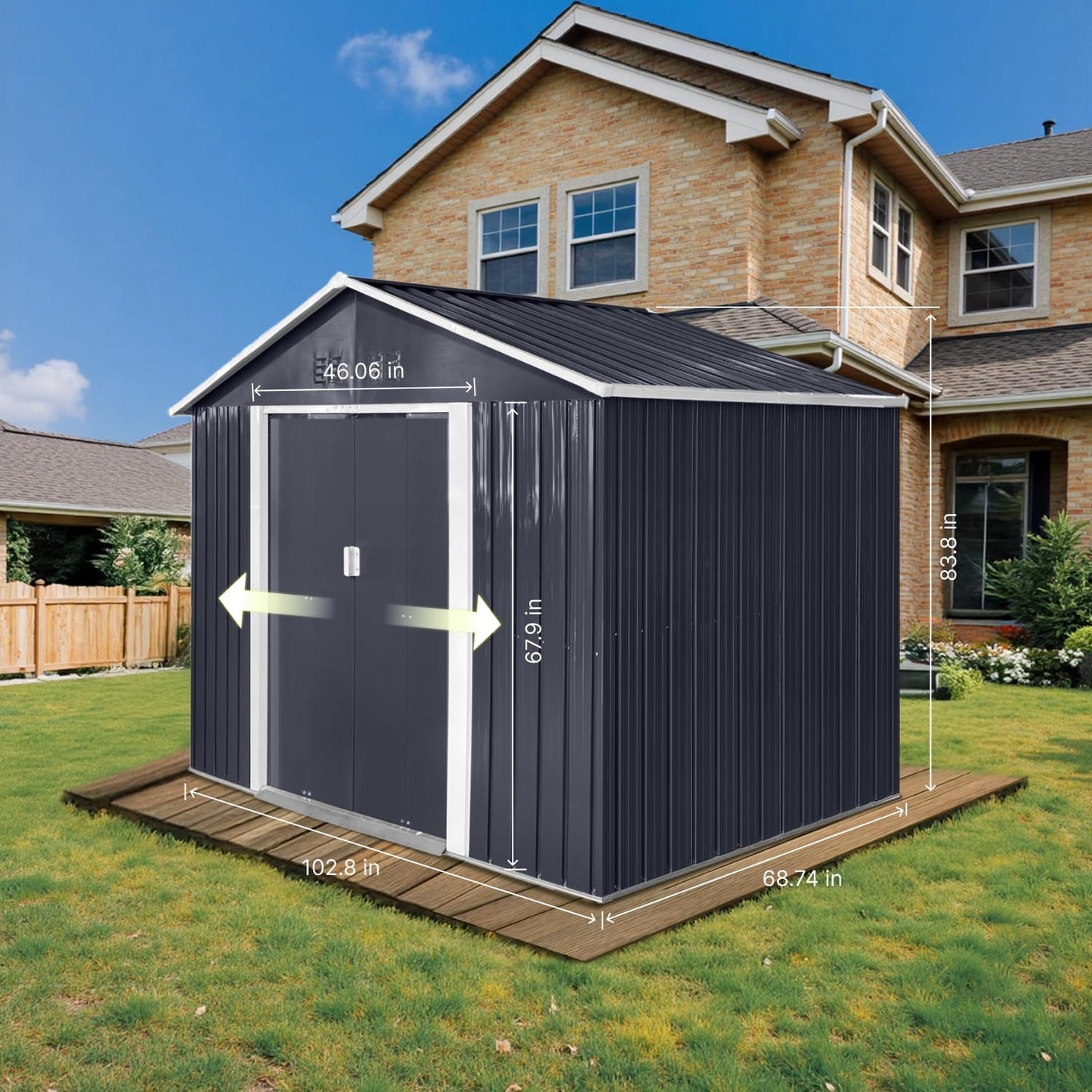9' x 6.5' Outdoor Storage Shed, Sturdy Metal Building w/Windows & Lockable Doors for Garden, Backyard, Poolside and Lawn, Anthracite