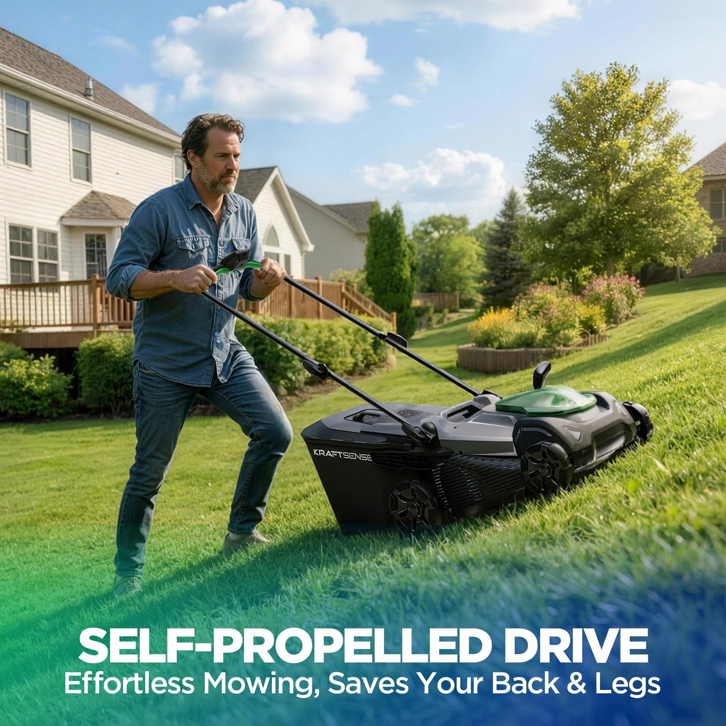18" Electric Lawn Mower, 40V Self-Propelled Cordless Lawn Mower with 2x5.0Ah Batteries, Brushless Motor, 2-in-1 Mulching & Bagging, 6-Position Height Adjustment, for Small to Medium Yards