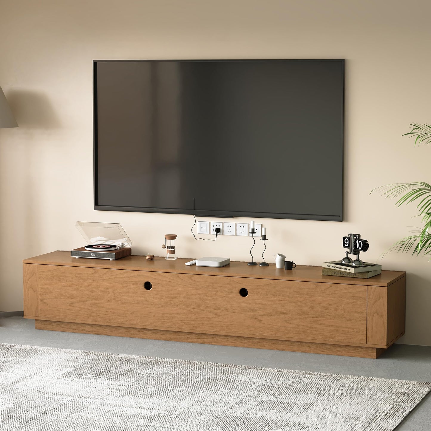 DinaiteEain 86.61" Mid Century Modern TV Stand for TVs up to 85 Inch, Walnut Media Console with 4 Doors & Large Storage, Entertainment Center for Living Room or Bedroom