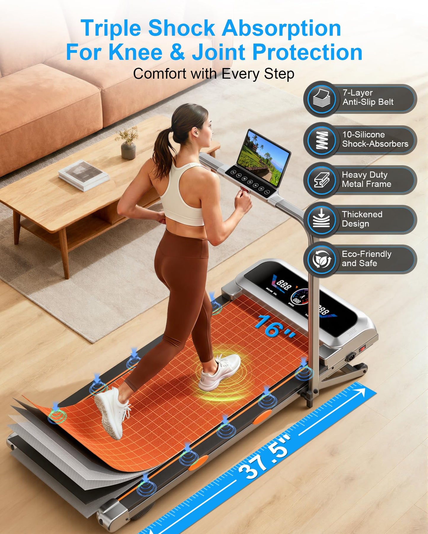 Walking Pad with 15% 12-Level Auto Incline & Handle Bar, 450 lbs Capacity UI Screen, Trisomy 3.5HP Quiet Under Desk Treadmill, Speaker, APP & Remote Control, Treadmills for Home Hiking