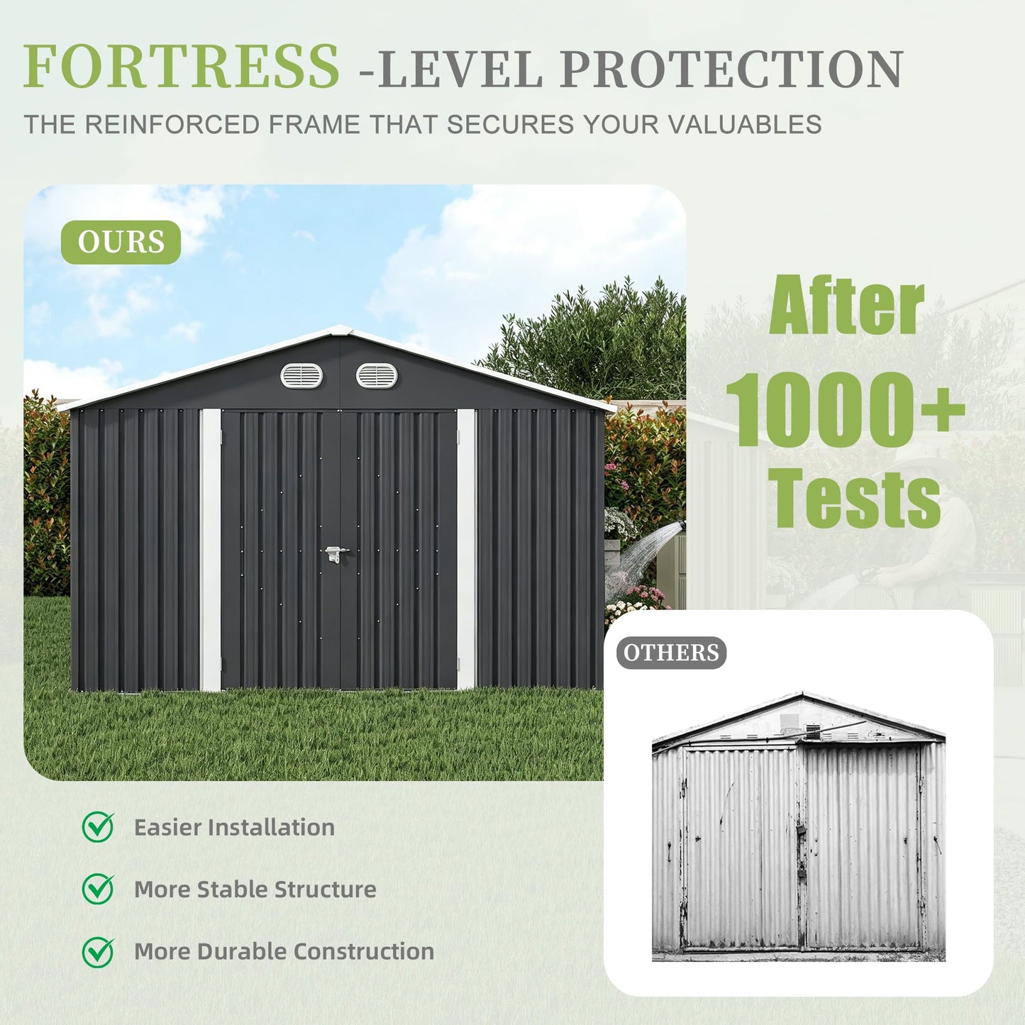 KEIKI 10x12 FT Metal Outdoor Storage Shed, Heavy Duty Steel Garden Tool Shed with Lockable Doors, Window & Sloped Roof, Waterproof Backyard Patio Storage Building, Dark Gray