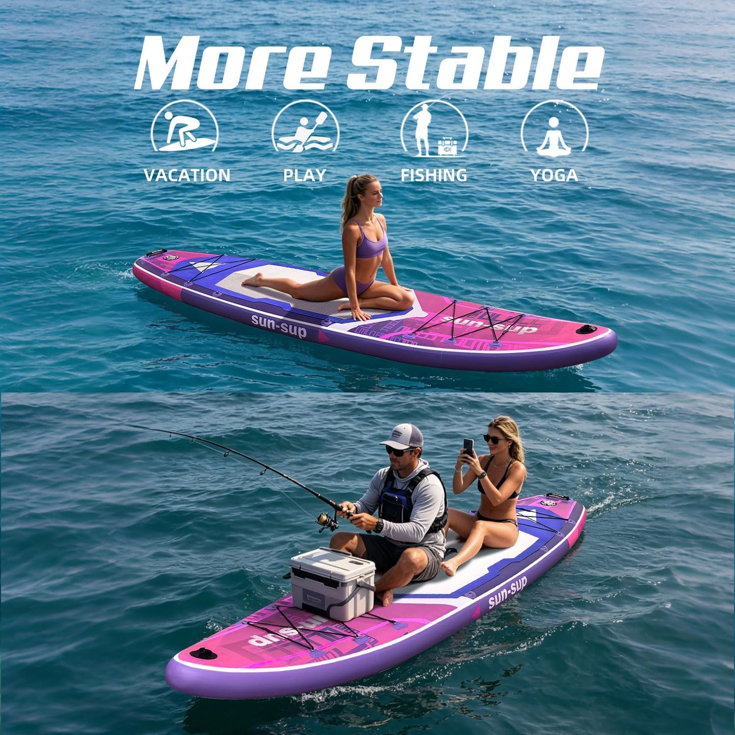 SUN-SUP 11' Inflatable Stand Up Paddle Board with Premium SUP Accessories, Wide Stable Non-Slip Deck