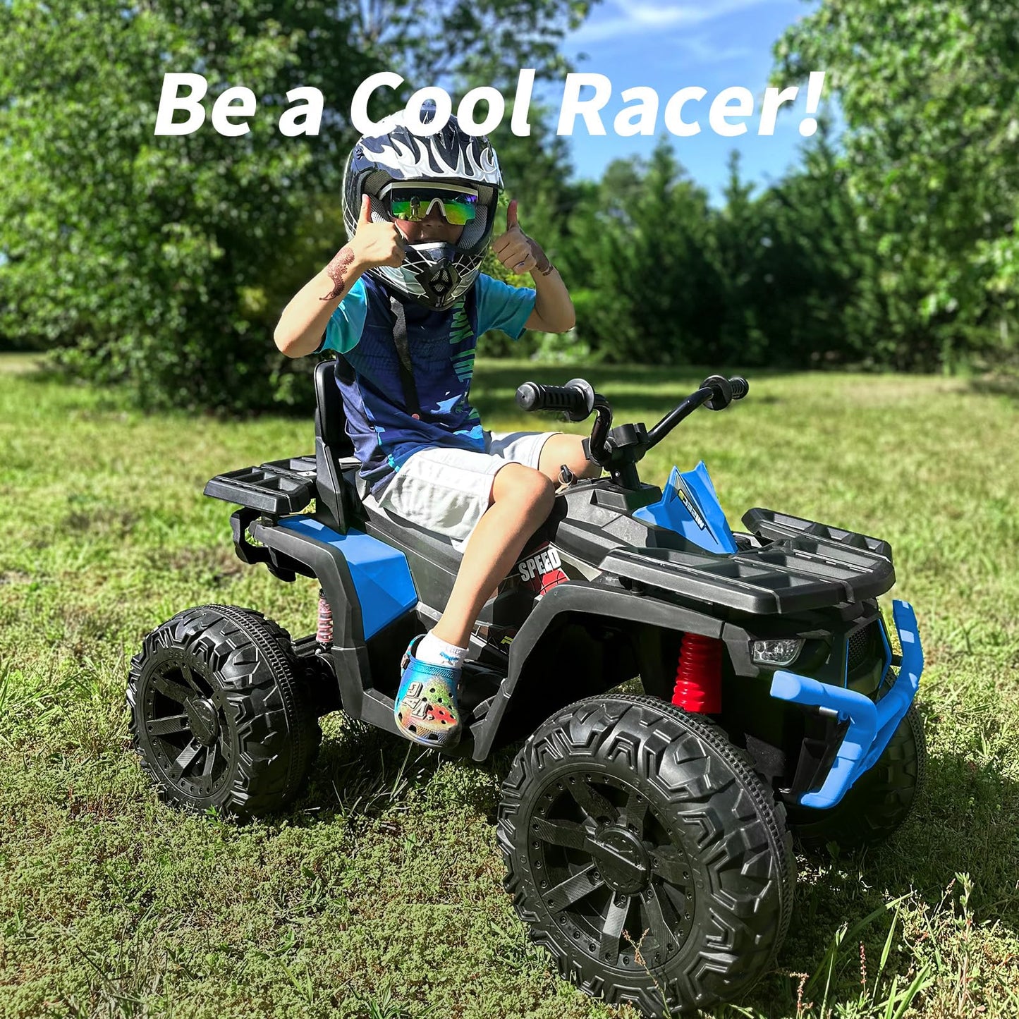 Hikiddo Kids ATV 4 Wheeler, 24V Ride On Toys Car for Big Kids with 400W Motor, 2 Seater - Blue