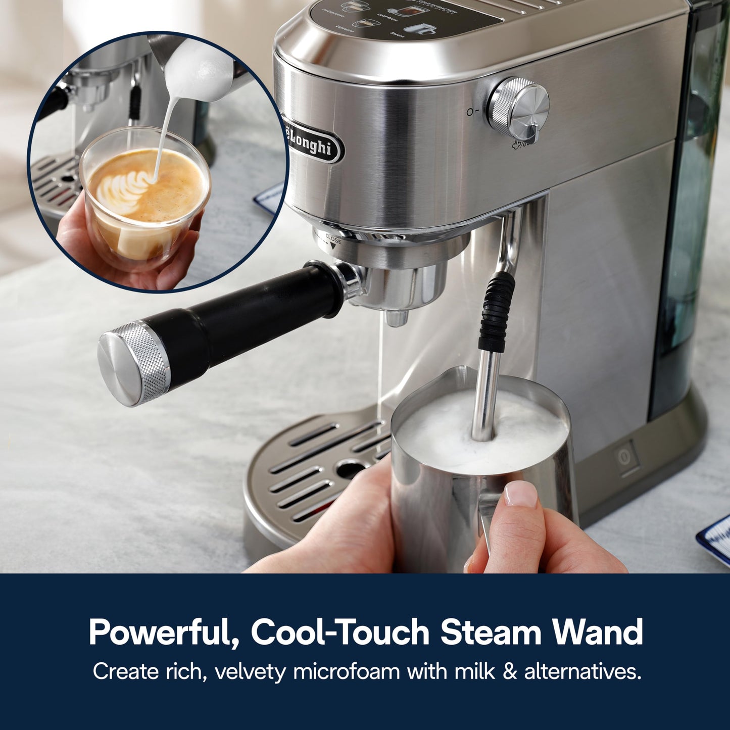 De'Longhi Dedica Duo Compact Espresso Machine - Cold Brew Coffee Maker with Milk Frother Wand- for Espresso, Hot & Iced Coffee, Cappuccinos, Lattes & Home Barista Brewing, Stainless Steel Finish