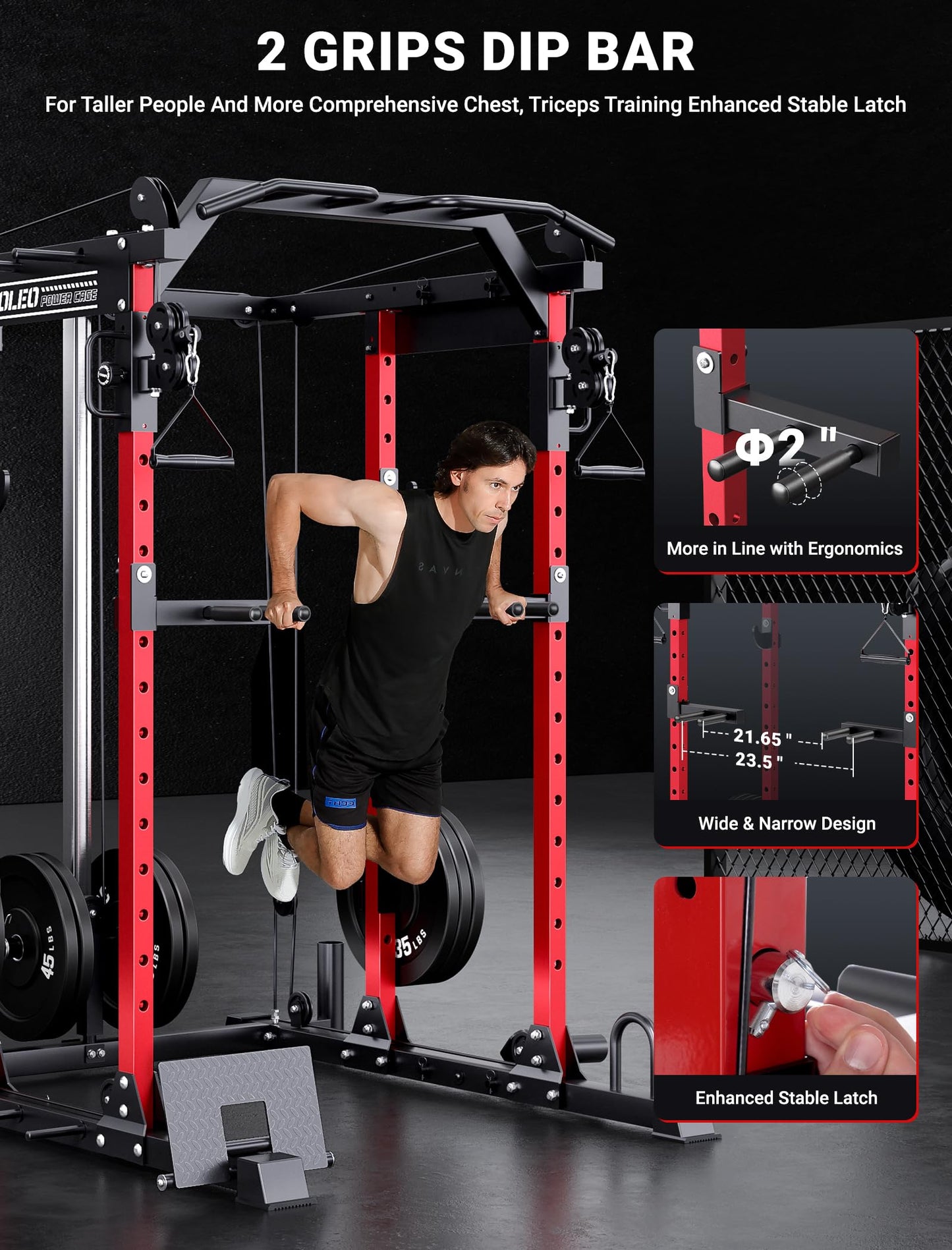 YOLEO Smooth Pulley System Power Cage, Adjustable Cable Crossover Power Rack, Multi-Functional Cable Machine for Home Gym (Power Cage)