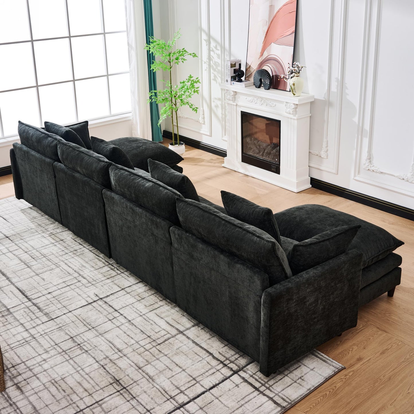 Eafurn 141" Oversized Modular Sectional Sofa with Movable Ottoman, 6 Seater Modern Chenille Reversible Sofa Set, Large Convertible U Shaped Couch for Living Room Apartment