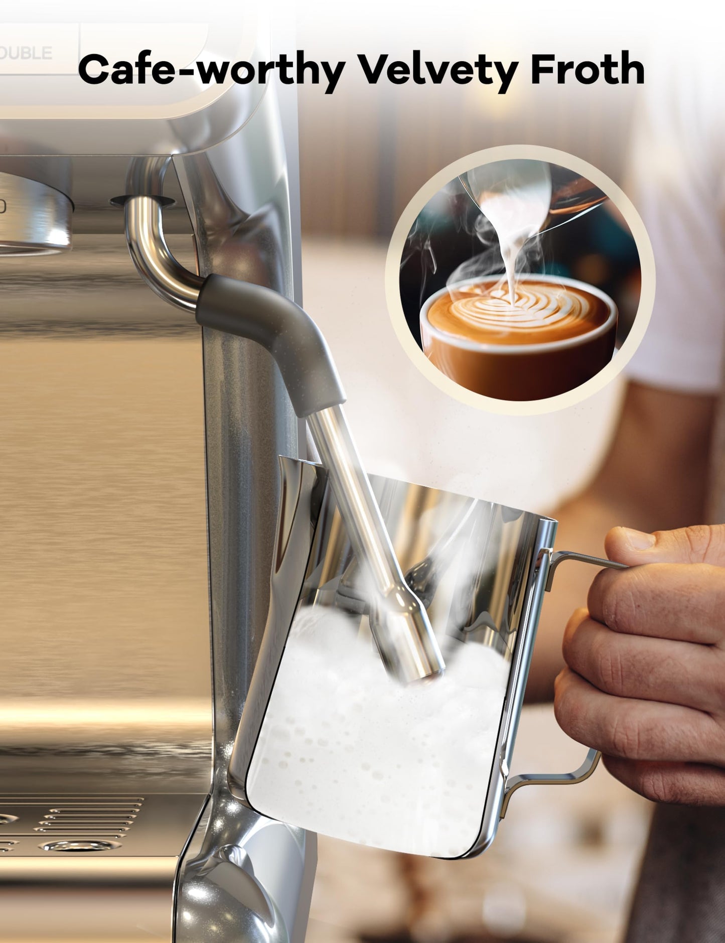 GarveeHome Espresso Machine With Grinder, 20 Bar Semi-Automatic Espresso Coffee Maker With Milk Frother Steamer Wand Cappuccino Latte Macchiato, 95 oz Water Tank, PID Temperature Control, Light Gray