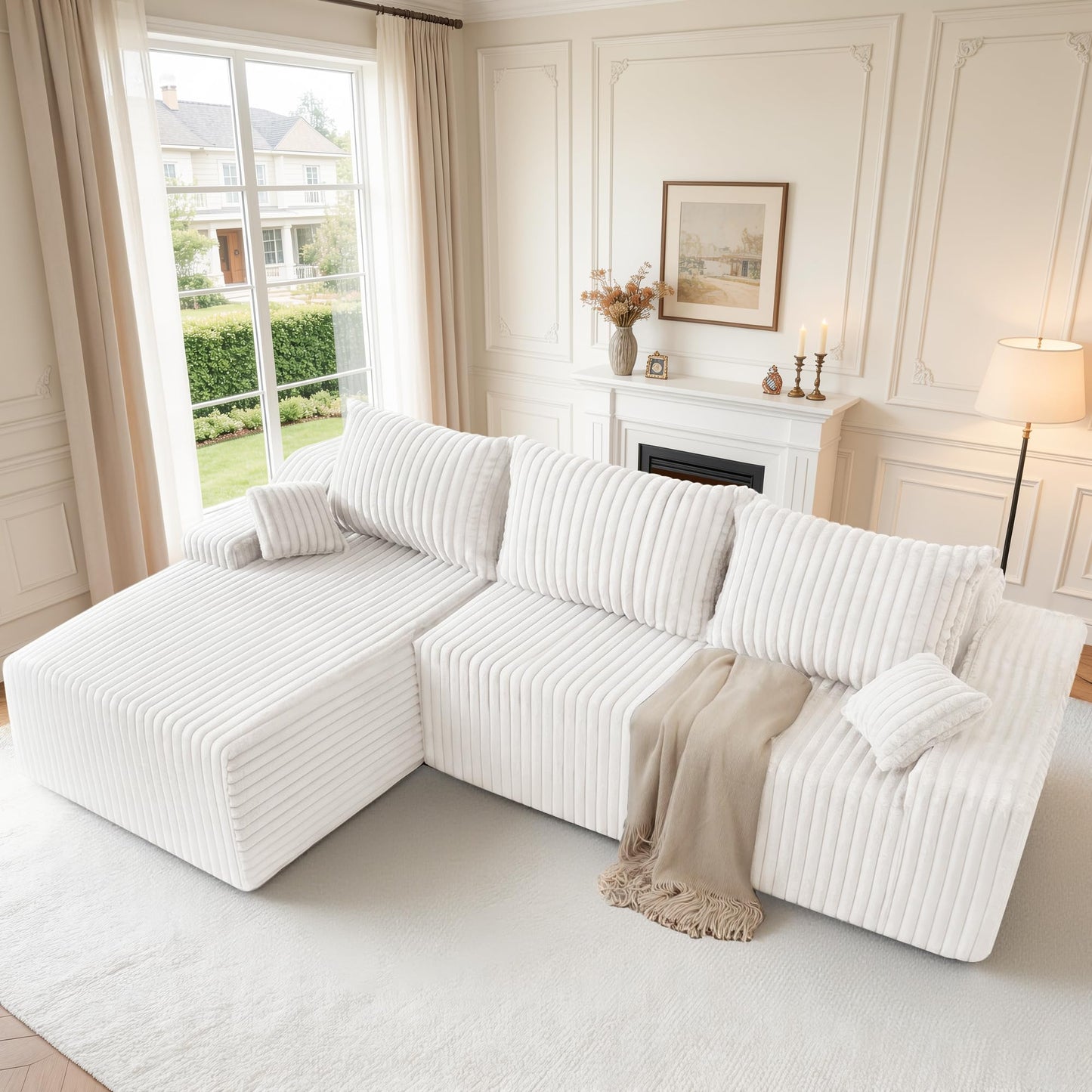 HABUTWAY 94" L-Shape Modular Sectional Sofa Couch for Living Room, No Assembly Required, Boneless Couch with Deep Seat for Living Room Bedroom, No Assembly Required (Beige,Left)