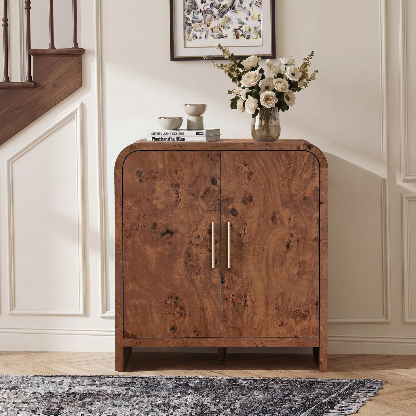 Fantaxia Sideboard Buffet Cabinet, Buffet Cabinet with Storage and 2 Adjustable Shelves, Sideboard Credenza Cabinet for Kitchen Entryway, Dark Walnut Burl