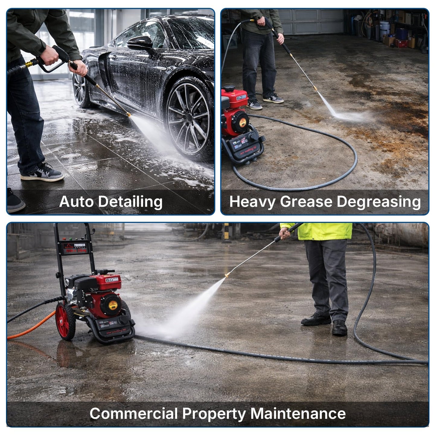 YAMATIC 3/8" Pressure Washer Hose 125 FT, 4200 PSI Working 13000 PSI Burst, 3/8" Swivel Quick Connects, 15°F to 250°F Hot & Cold Water Rubber Hose, Non-Marking Gray Jacket, M22 14mm Adapters Included