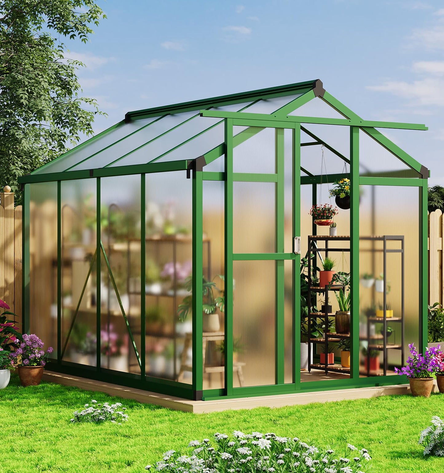 Garvee 6x8 ft Greenhouse - Aluminum Greenhouses for Outdoors, Large Polycarbonate Greenhouse with Roof Vent, Heavy Duty Walk-in Green Houses for Outside Garden, Backyard, Patio, Lawn, Easy Assembly