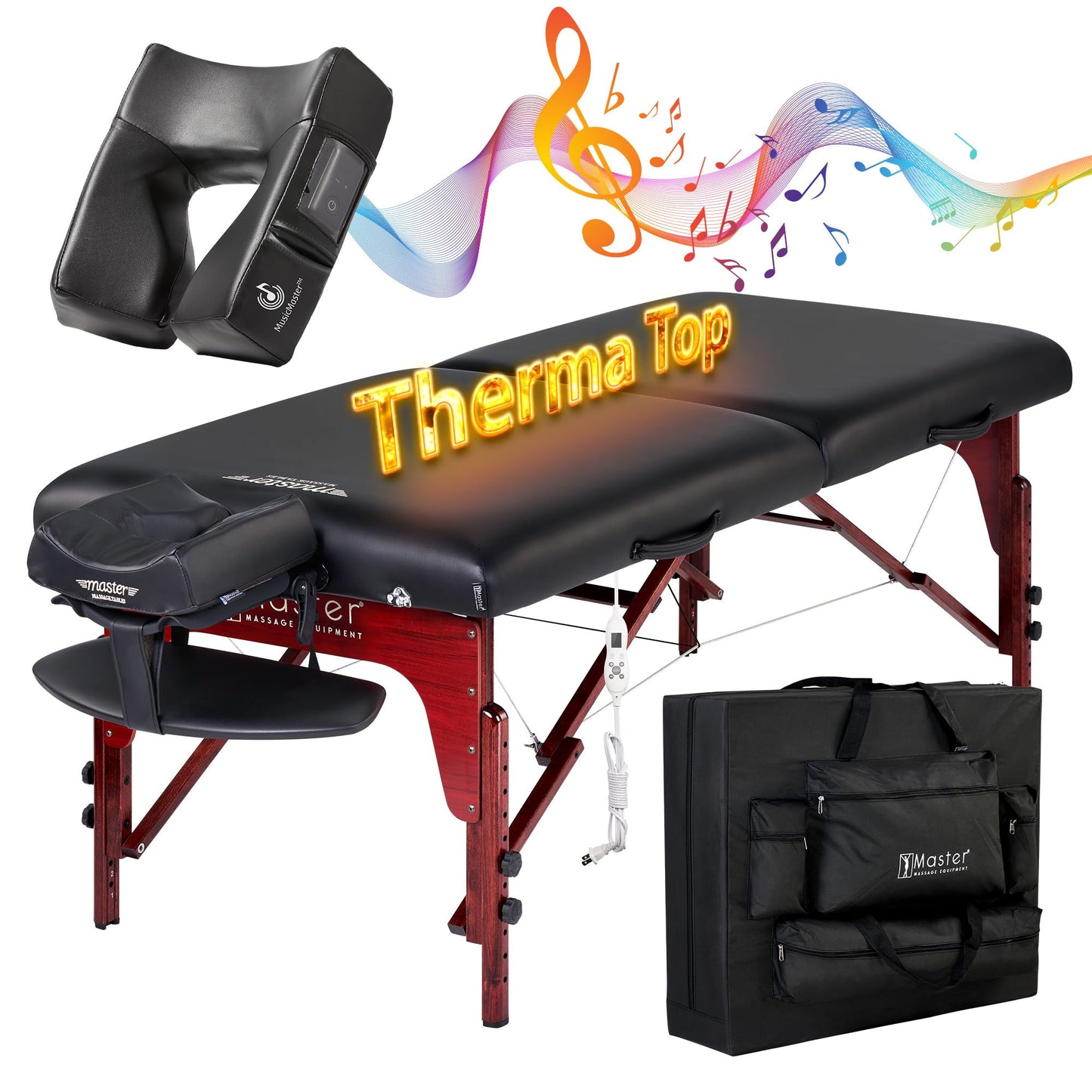 Master Massage 31" Montclair Pro Portable Massage Table with Music Master Crescent Round High Fidelity Sound Face Cradle Cushion, Memory Foam Cushioning, Shiatsu Cable Release, Facial Bed