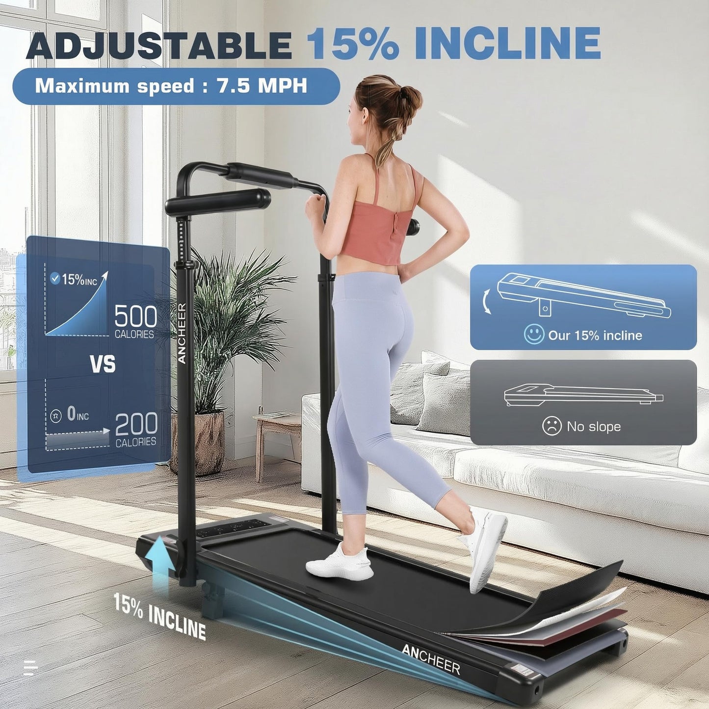 ANCHEER 15% Incline Walking Pad Treadmill with Desk Workstation & Adjustable Height, Portable Treadmills for Home 450 lbs Weight Capacity, 3.5HP Quiet Walking Pad with Desk, Installation in 4 Steps