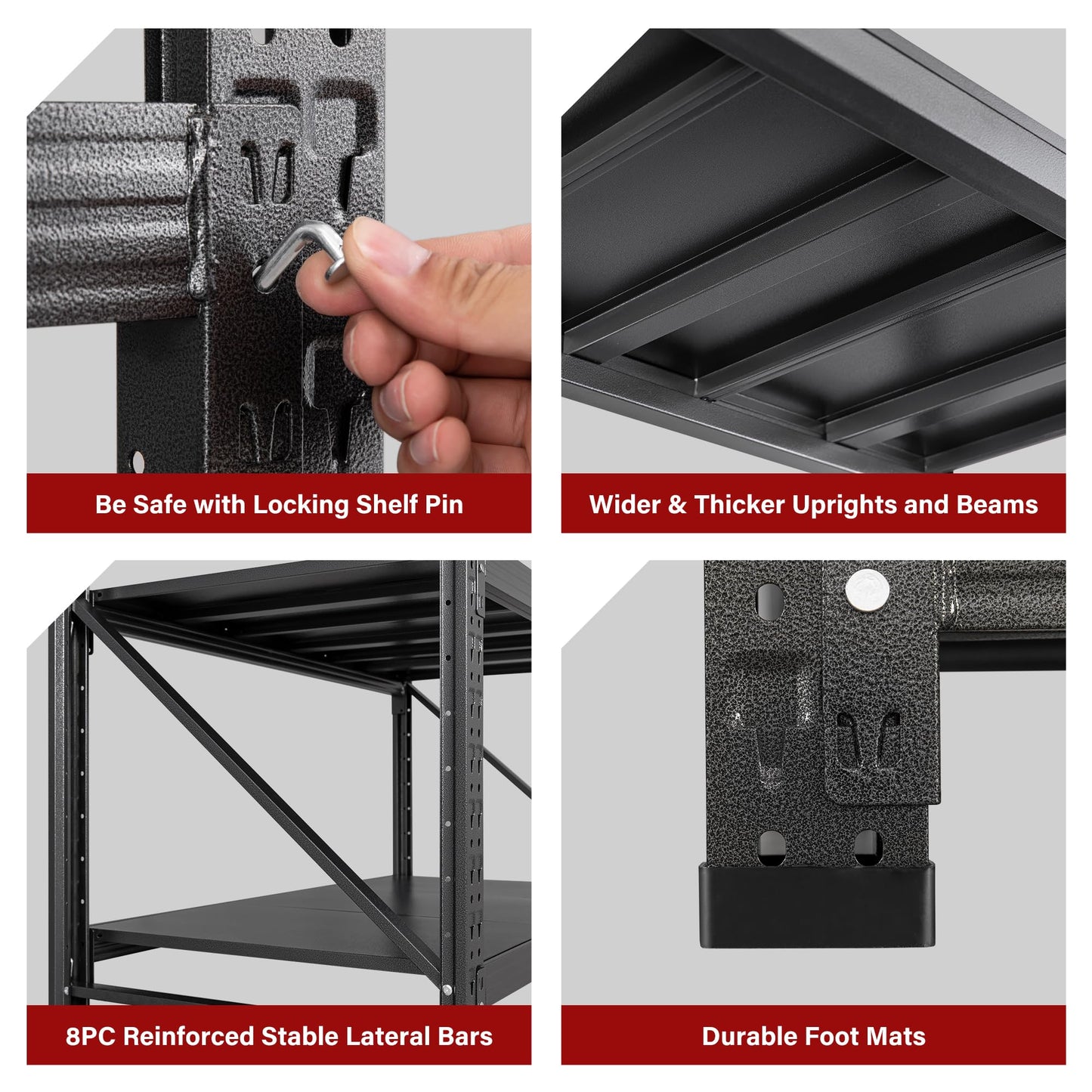 71.3" Wide Heavy Duty Garage Shelving Units,5000LBS Deep Storage Shelves,Black Metal Garage Shelves,Steel Shelf,Large Storage Rack,Industrial Shelving for Shop,Warehouse,Basement,71.3"W x 24"D x 70"H