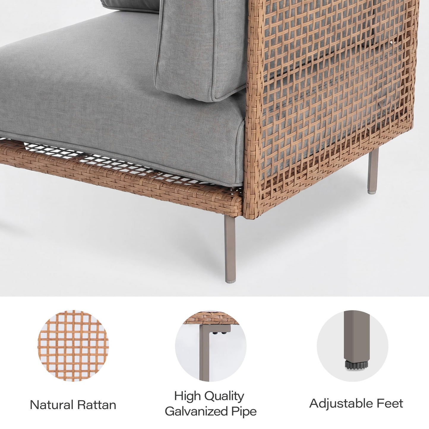 EO Living 7-Piece Modular Outdoor Patio Furniture Set, PE Rattan Sectional Conversation Sofa with Tempered Glass Table and Machine-Washable Cushions (Grey)