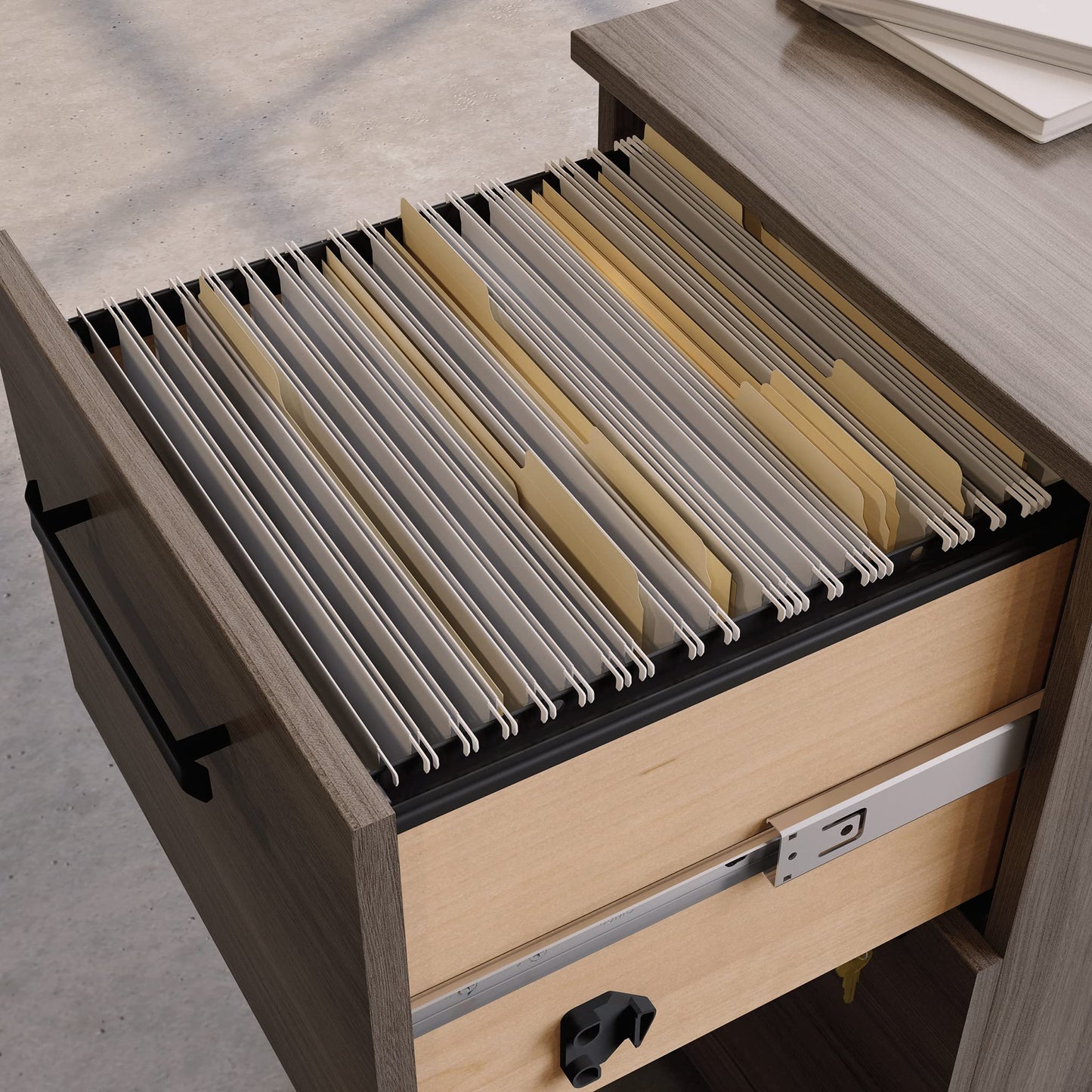 Sauder Office Works Affirm 72 X 24 Shell 2 Drawer Pedestal Ste Hudson Elm Finish