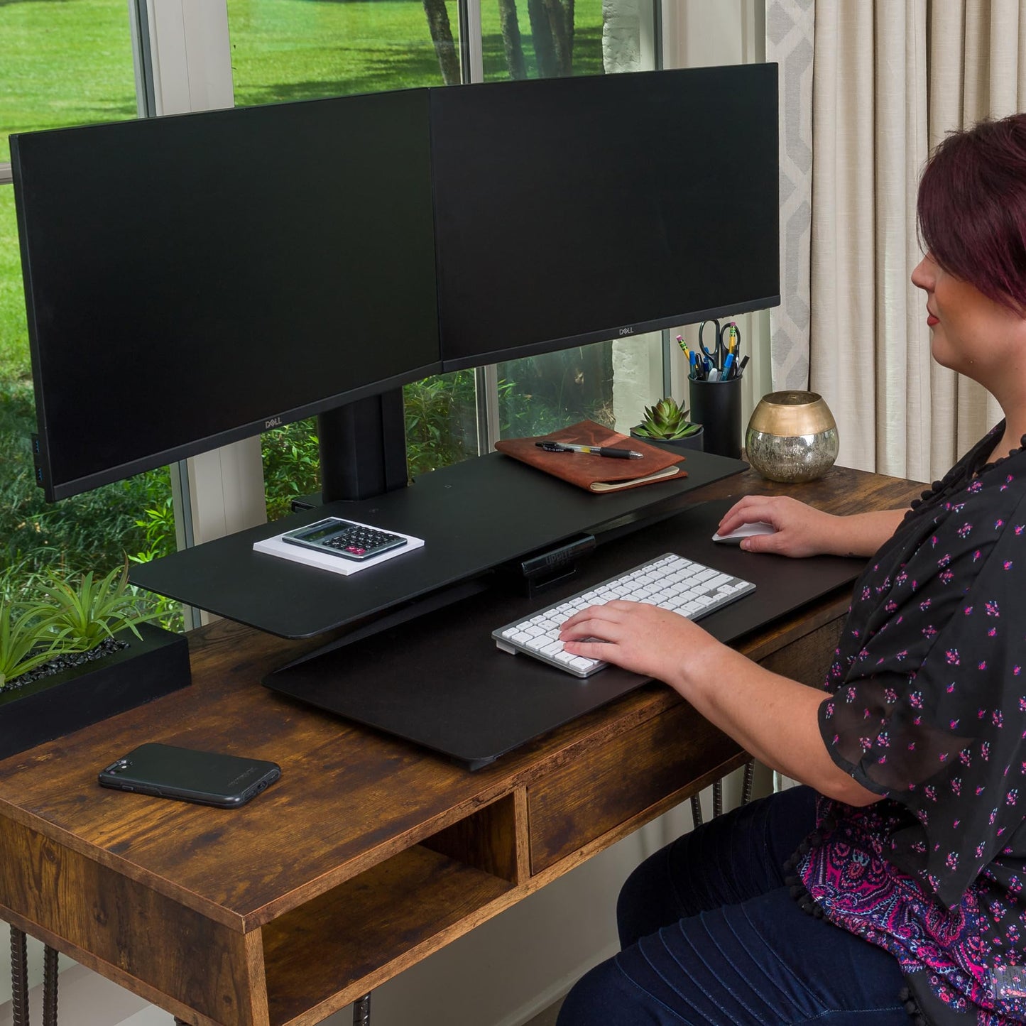 Perfect POSTURE Sit2Stand Standing Desk Converter with Dual Monitor Mount – 18” Height Adjustable Sit-Stand Workstation – Black