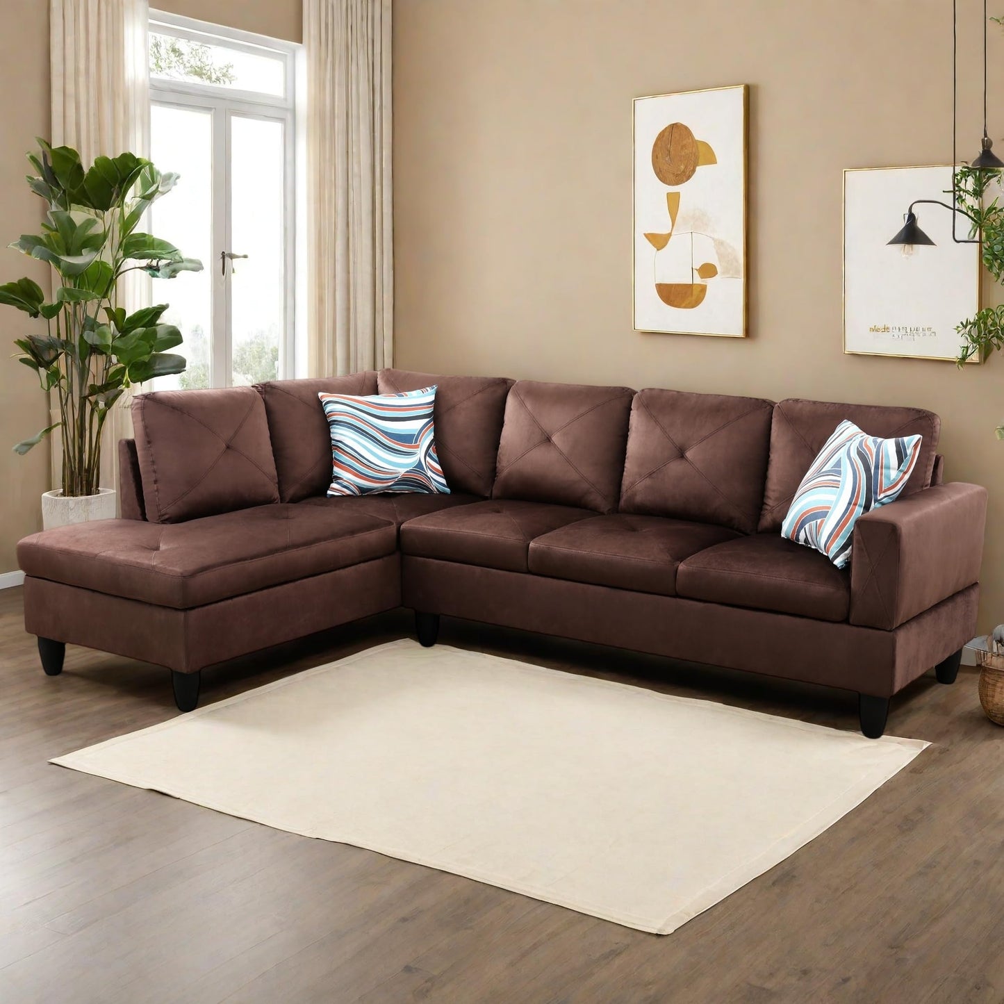 NicBex 97" L Shaped Couch Sectional Couches for Living Room, 2-Piece Modular Sofa with Movable Chaise & Deep Seat for Apartment, Bedroom, Office, Brown