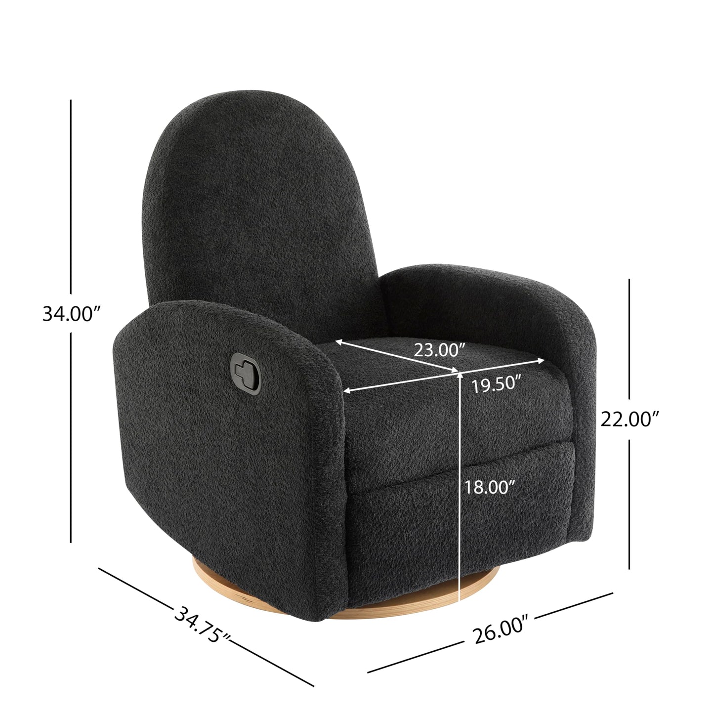 Merax Boucle 360 Swivel & Glider Recliner Chair, Soft Bedroom Sofa Chair with with Thicker Seat Cushion, Modern Home Theater Seating for Living Room Black