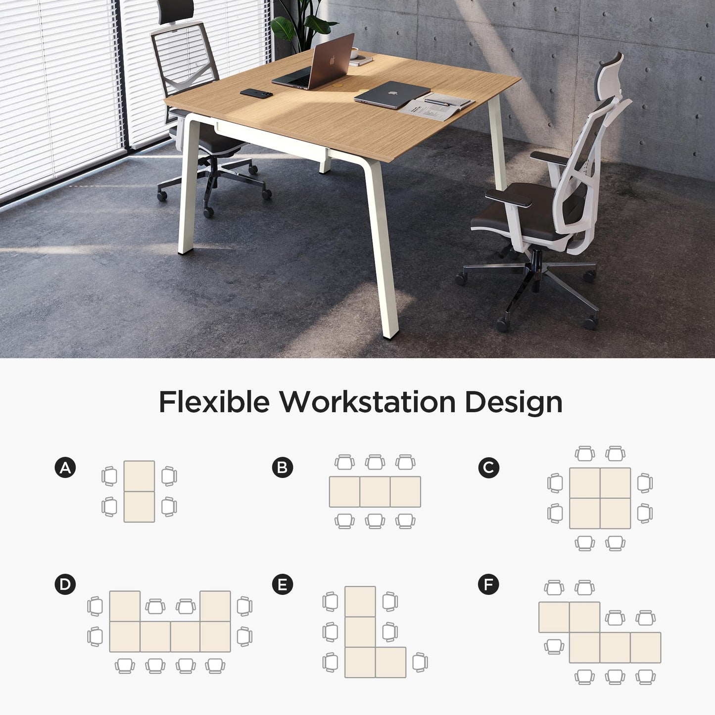 Offee Modular Computer Office Desk, Modern Style Small Study Writing Workstation Table for Home & Business, 2 Person (47" x 47")