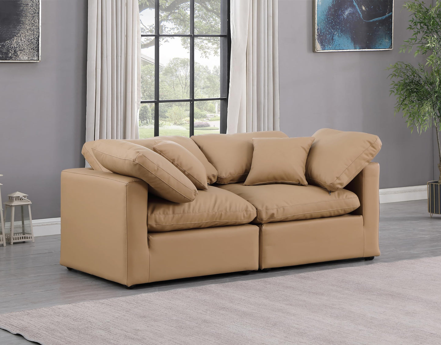Meridian Furniture 146Tan-S70 Indulge Collection Modern | Contemporary Modular Sofa with Soft Tan Durable Vegan Leather, Fiber-Filled Cushions, Modular, 70" W x 35" D x 32" H, Tan