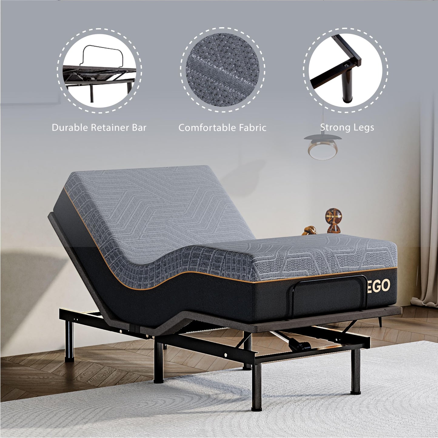 Dyonery Twin XL Adjustable Bed Base Frame with Wireless Remote + 12 Inch Twin XL Gel Memory Foam Mattress Bed in a Box, Head and Foot Incline, Zero Gravity, Fiberglass Free,80" × 38"