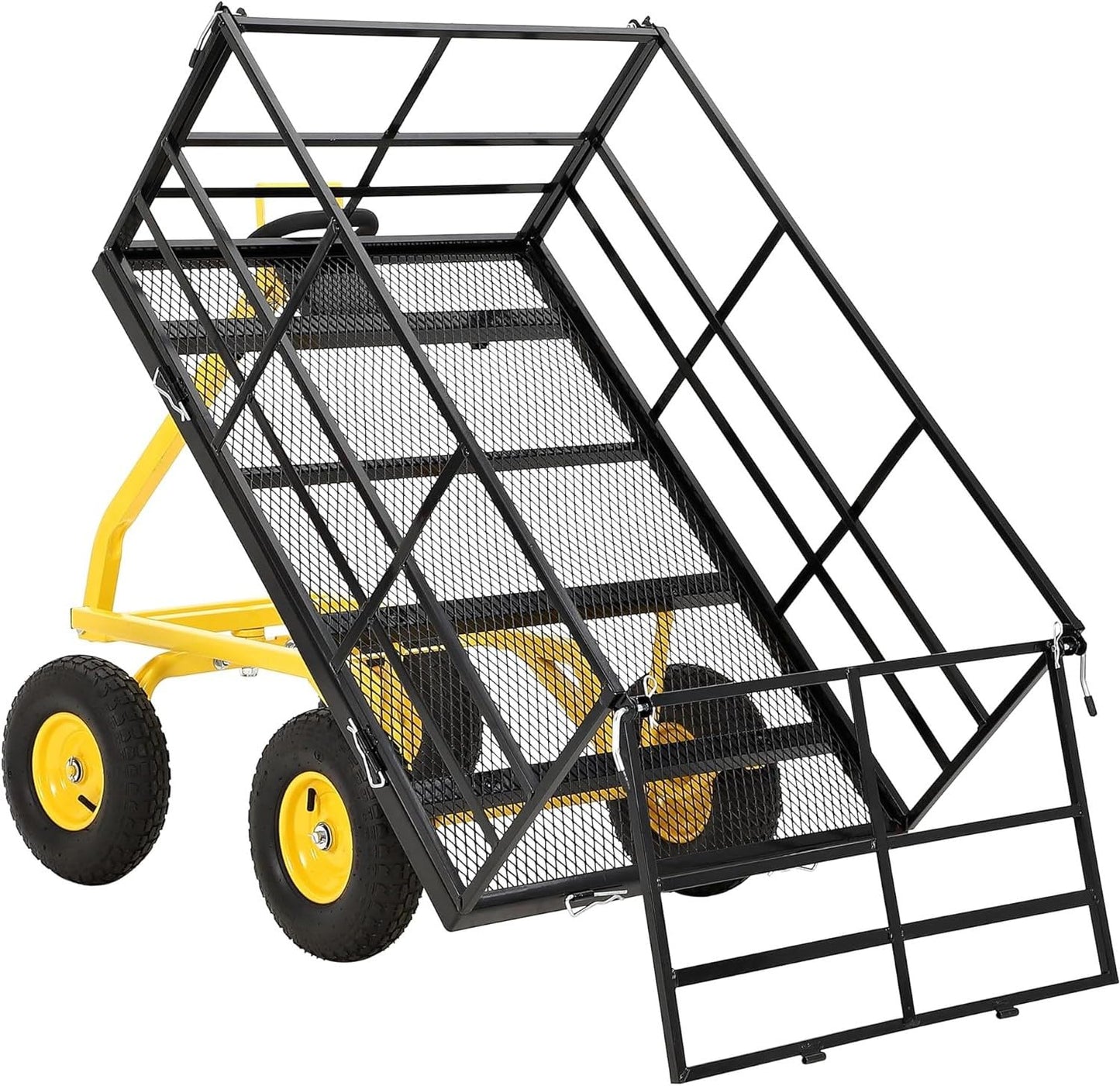 1500Lbs Steel Mesh Garden Cart, Heavy-Duty Utility Wagon with Removable Sides, Outdoor Wagon with Rubber Tire and Handle for Gardening Soil, Tools and Plant Transport(Black)