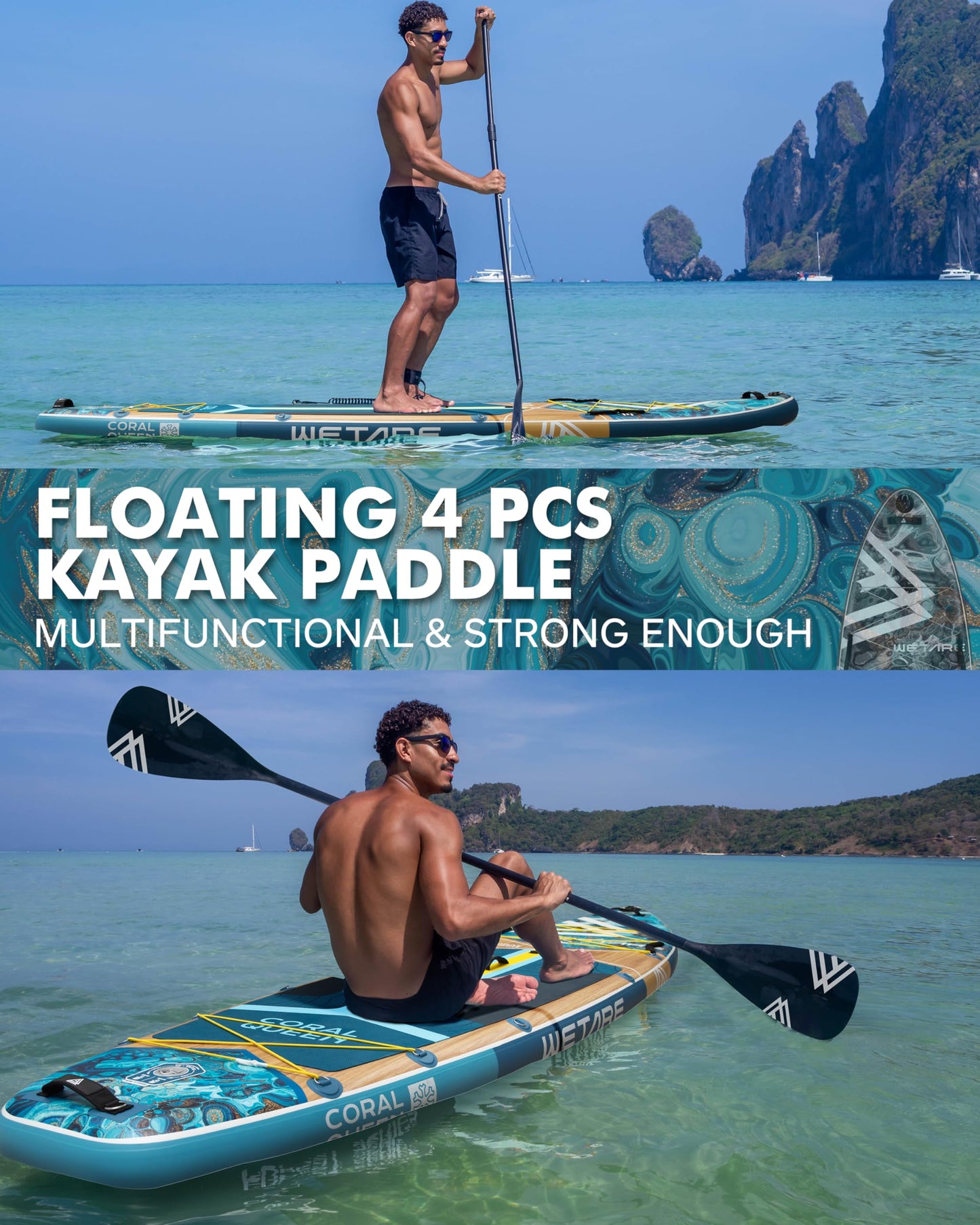 WETARE 11'6"x35" Inflatable Paddle Board, 450lbs Extra Wide Stand Up Sup Board for Adults, Blow Up Paddleboard Kayak Non-Slip Stable Deck Boat for Yoga Fishing Surf
