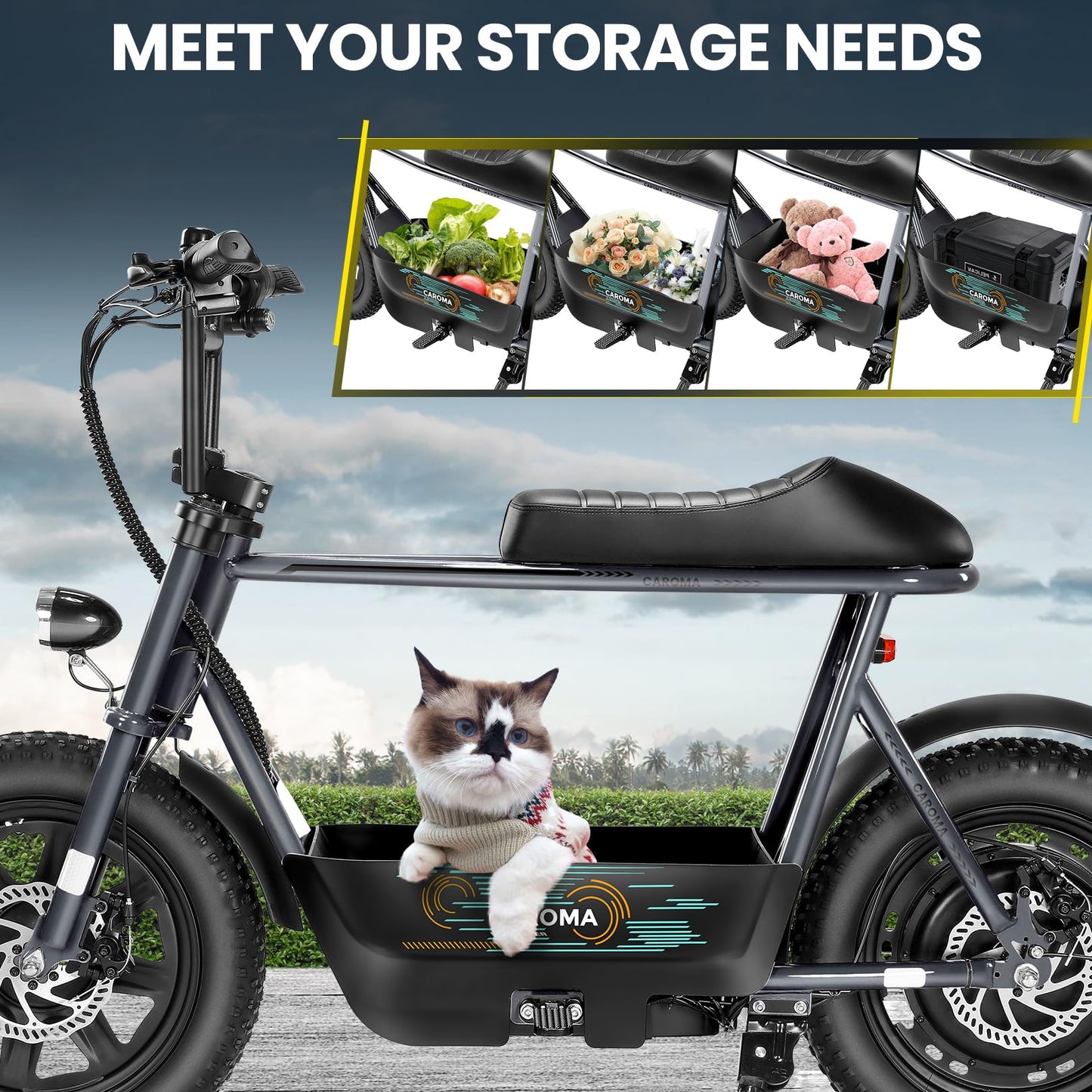 Caroma Peak 560W Electric Scooters with Seat, 16" Fat Tire for All-Terrain, 15Miles Max Range, 20mph Top Speed, Motorcycle Style with Carry Basket,Commuter Ebike for Adults&Teens, Gray