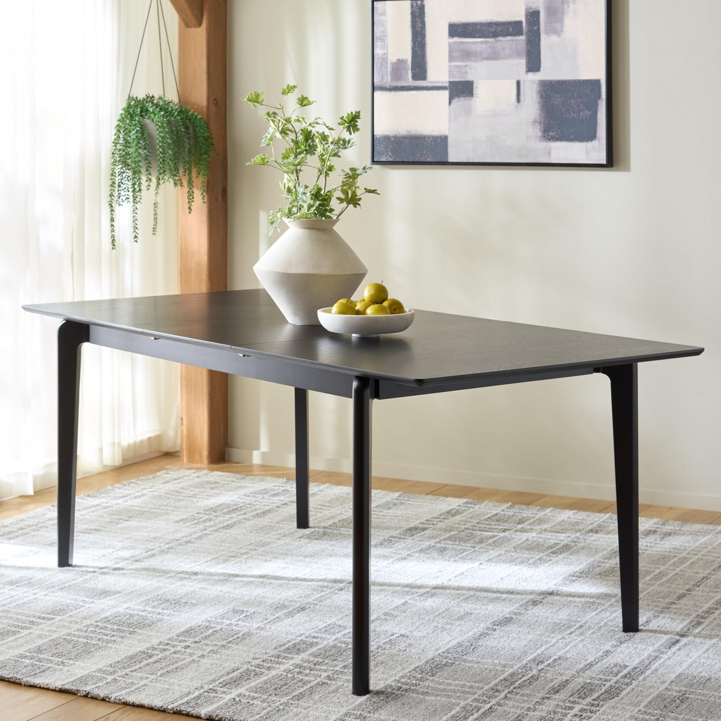 SAFAVIEH Furniture - Hammis 59" - 76" Extendable Dining Table - Black Solid Wood - Fully Assembled - Expandable Table for Dining Room & Kitchen (DTB4304A)