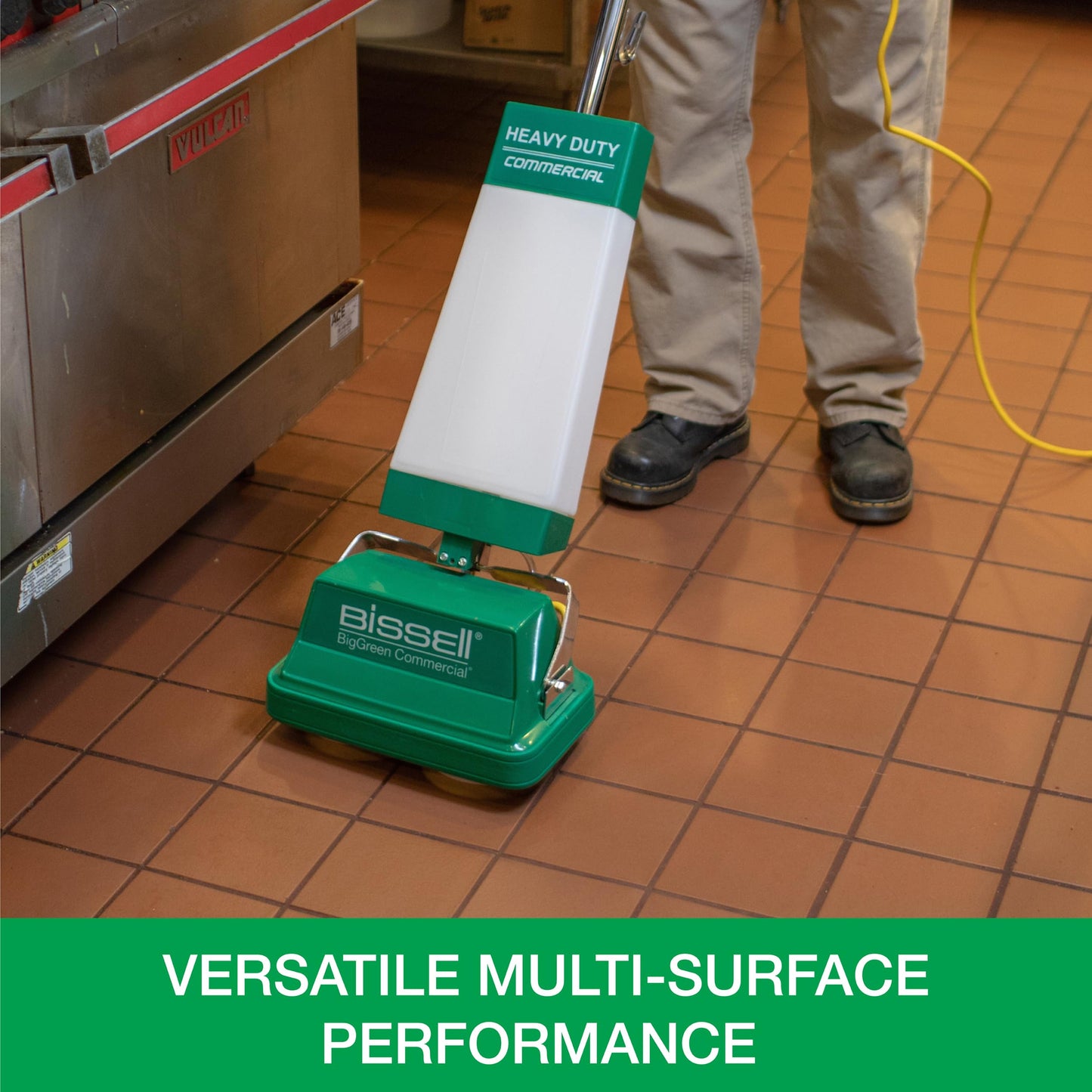 Bissell BigGreen BGFS5000 Portable Two Brush Floor Scrubber & Polisher, Polypropylene, 13"" W x 7"" D x 44"" H, White & Green