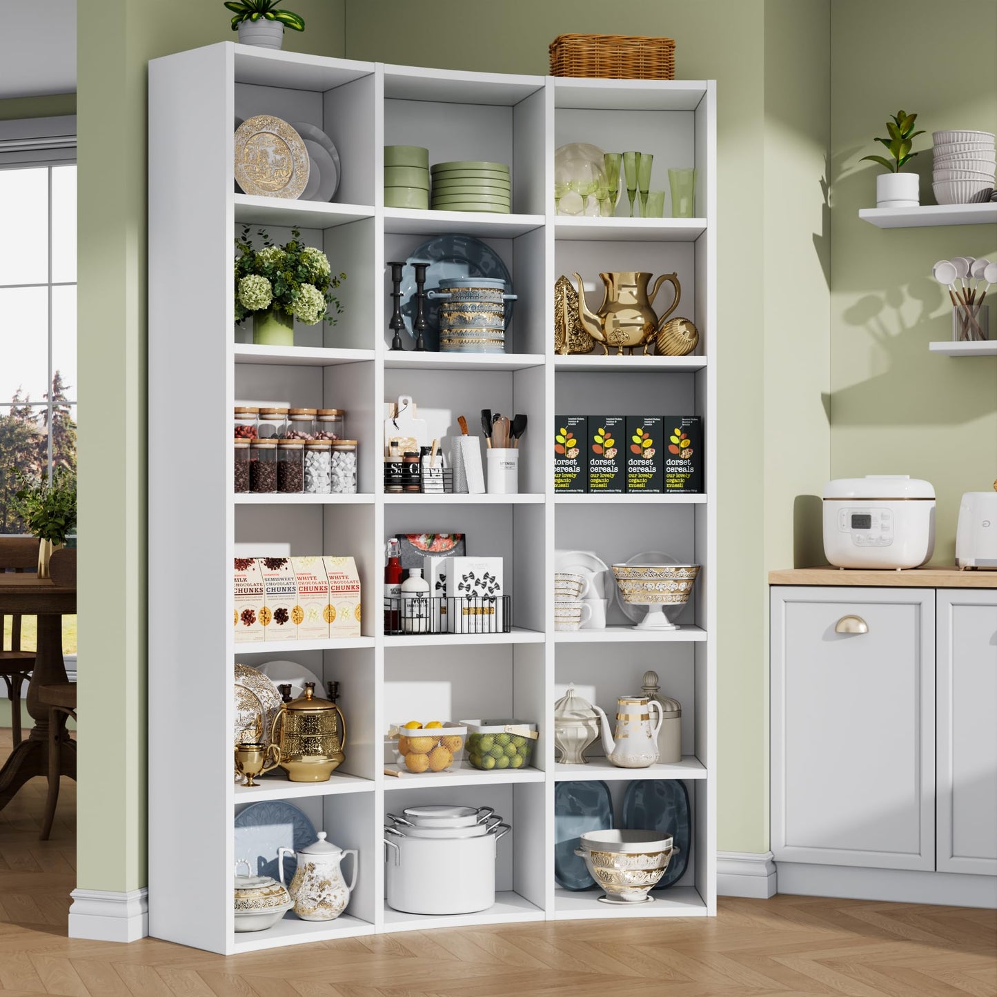 kepptory 71'' Tall Corner Bookcase (White, 41.5" W * 9.3" D * 71" H)