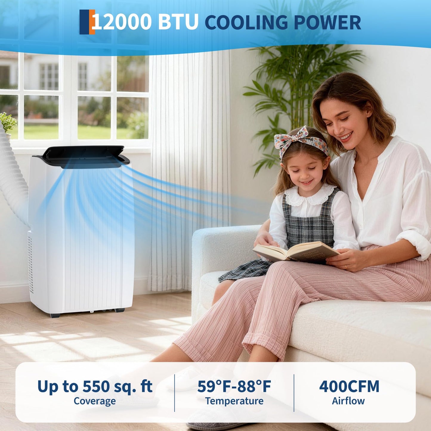 ActiveTrail Portable Air Conditioner, 12000 BTU AC Unit for Bedroom, Portable AC with Remote, Small Air Conditioner for Room, 3-in-1 Portable AC Unit Cools, Dehumidifies & Fans for Home Office, White